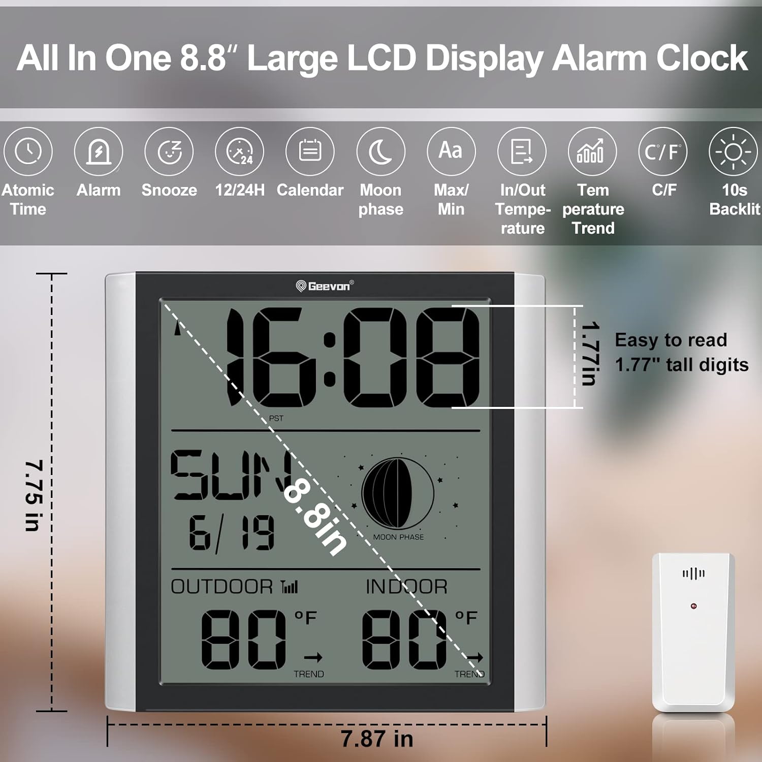 Geevon Atomic Wall Clock with Backlight and Temperature