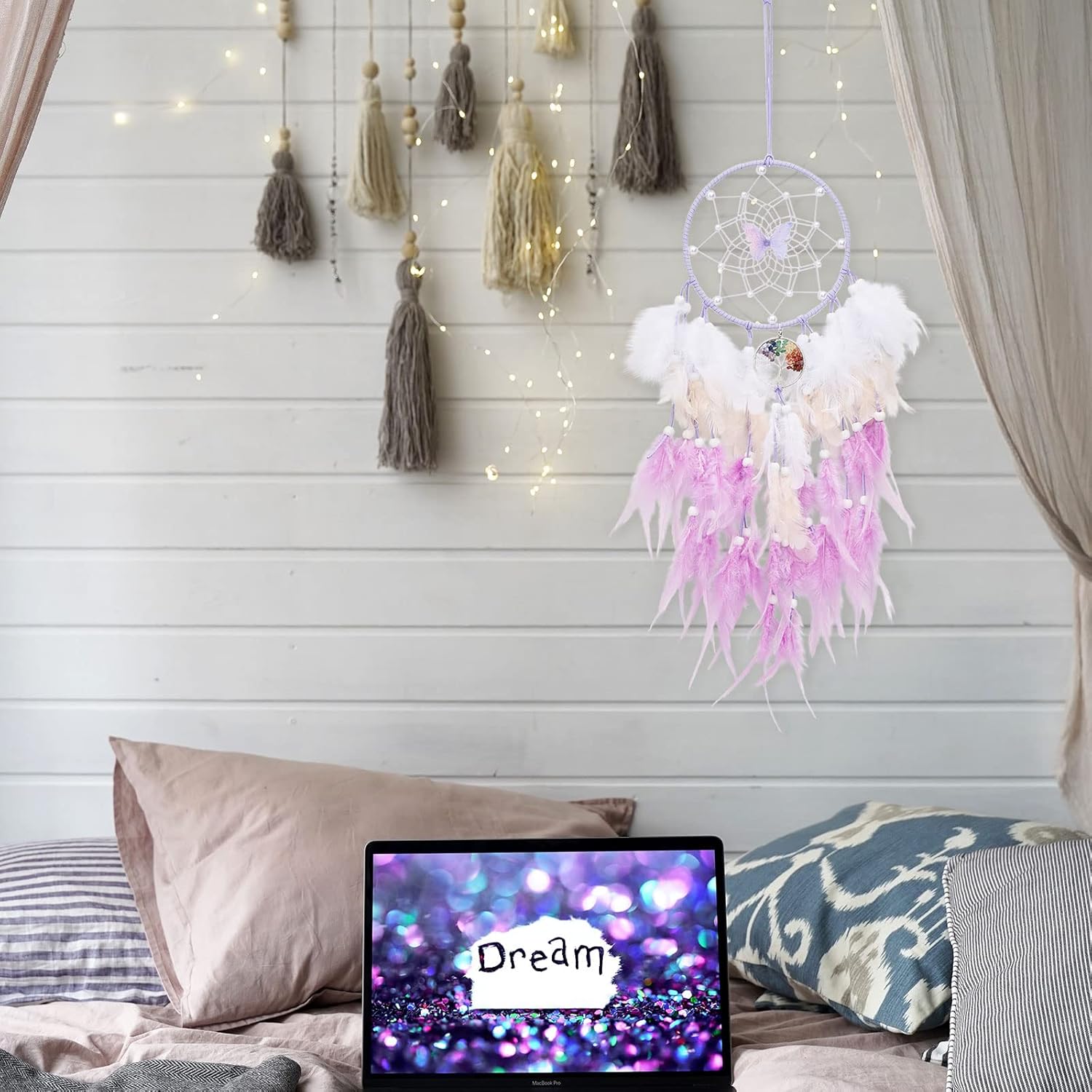 Dreamlike Butterfly Tree of Life Dream Catcher Wall Decor Purple Handmade Craft Gift