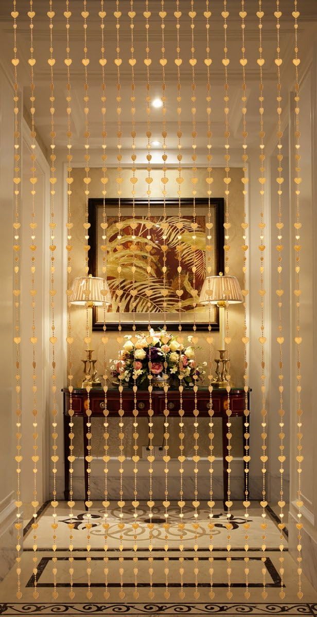 THY COLLECTIBLES Golden Heart Beaded Curtain for Windows and Doorways