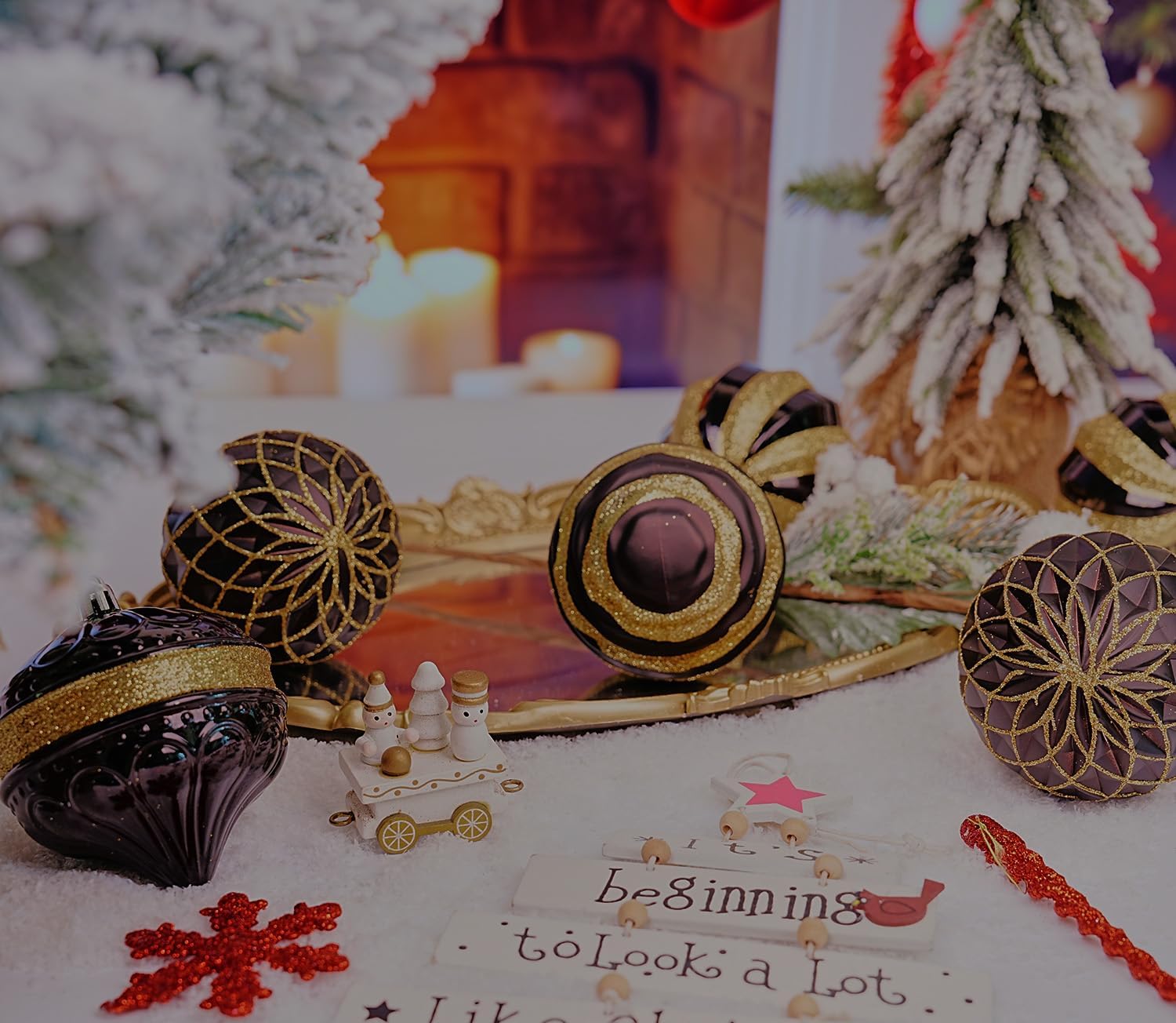 4 Piece Christmas Ornament Set for Tree and Holiday Decor