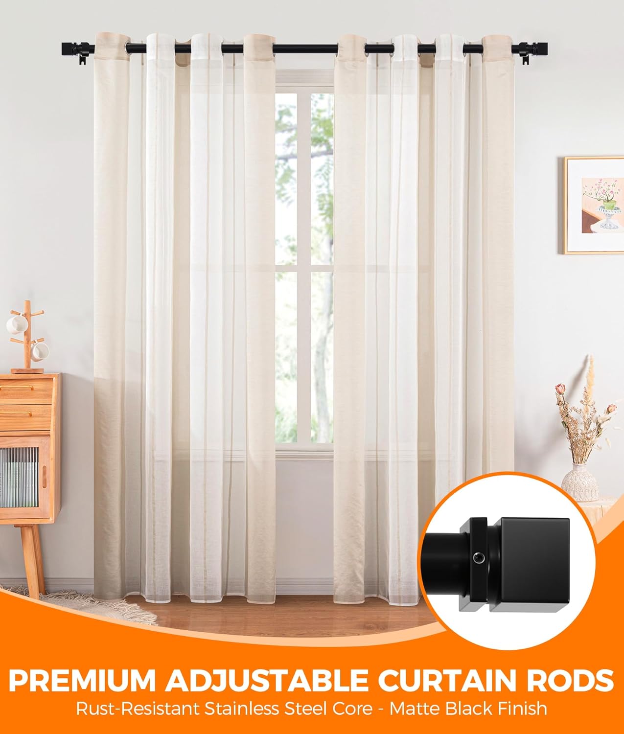 Adjustable Black Metal Curtain Rod 32-72 Inches