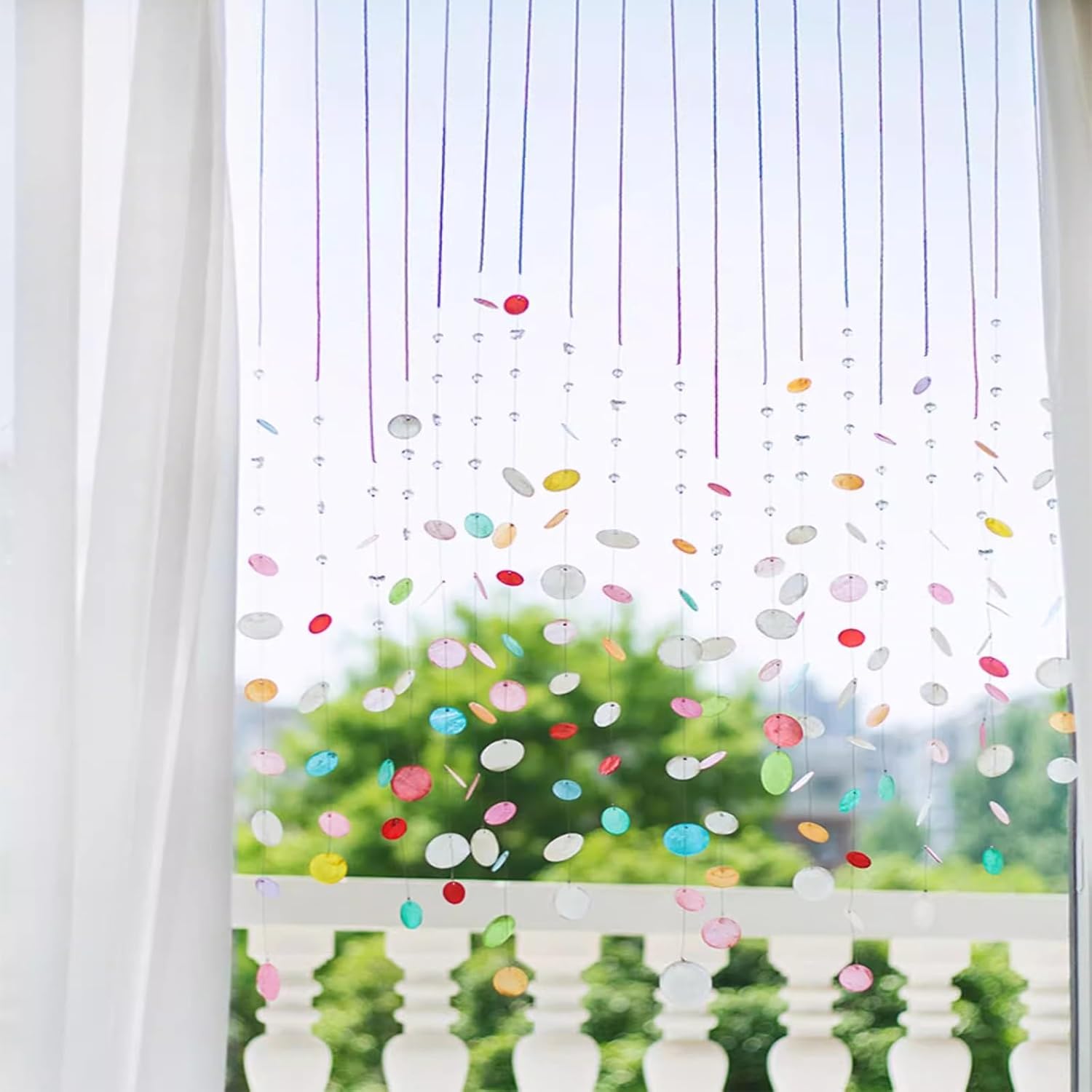 EMYJAY Multi-Color Shell Door Curtain 30Pcs 150cm Pink Beaded String Decor