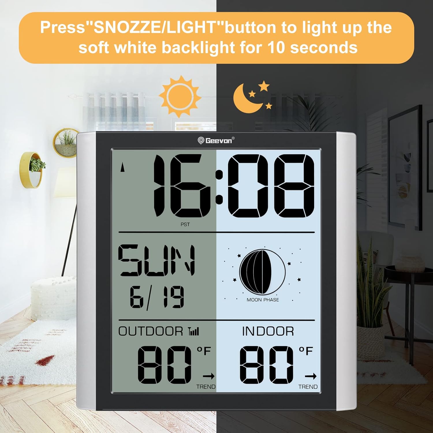 Geevon Atomic Wall Clock with Backlight and Temperature