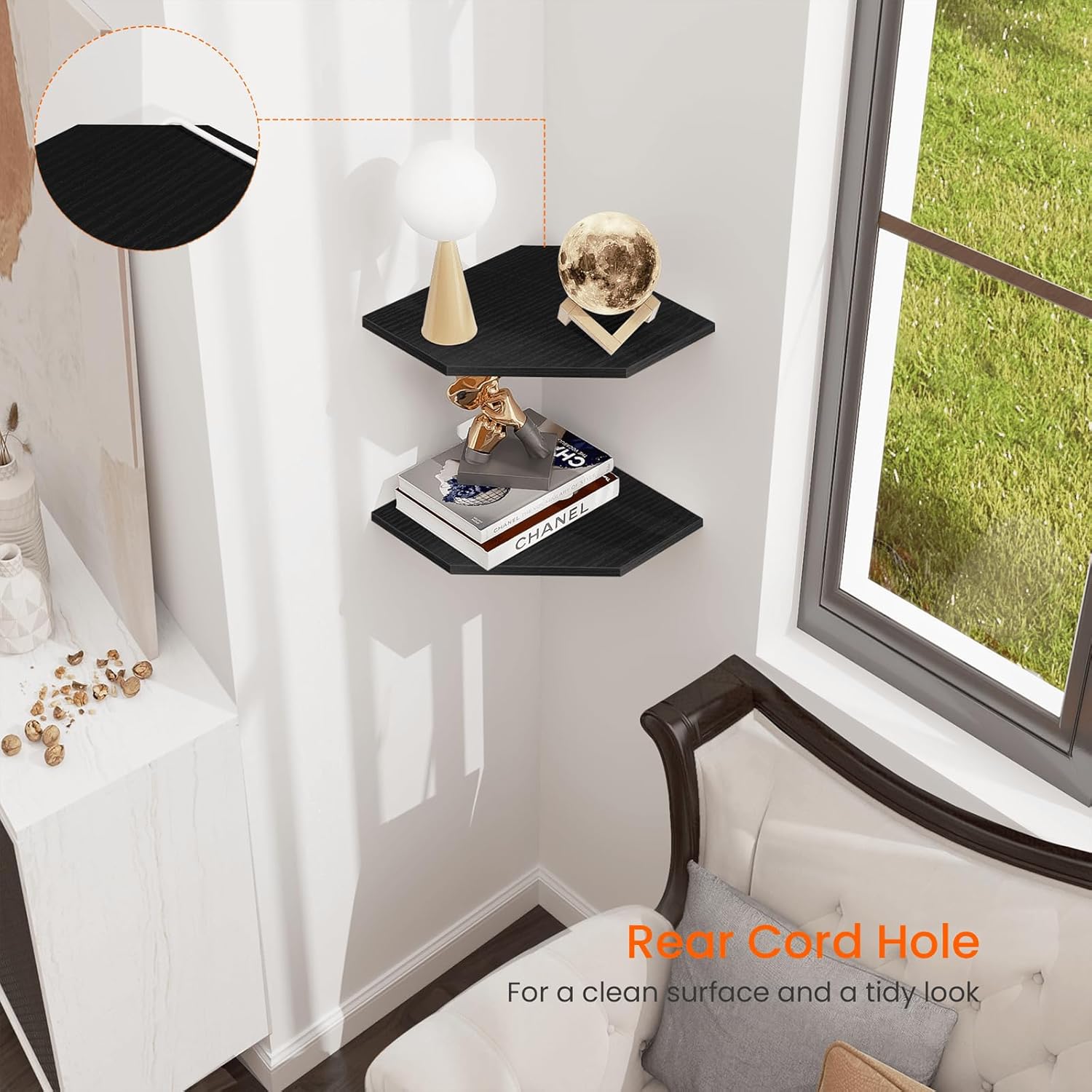 Homode Corner Floating Shelves Set of 2 Black
