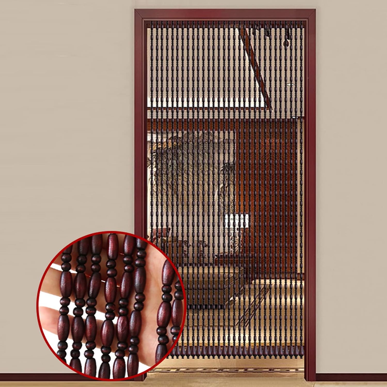 Wood Beaded Curtain 30 Strand Partition Door Panel Customizable for Bedroom Kitchen