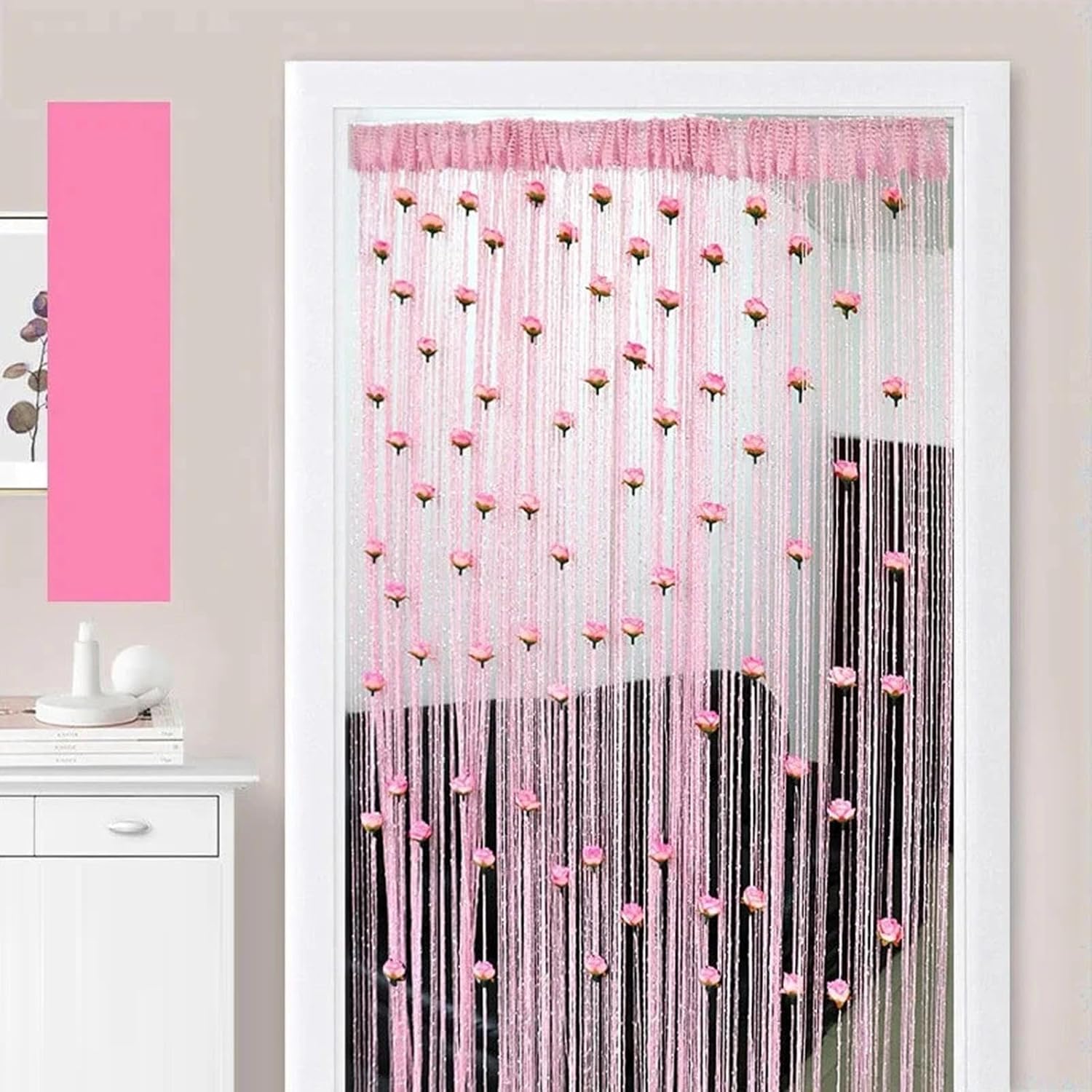 Pink Rose String Curtain for Doors and Windows