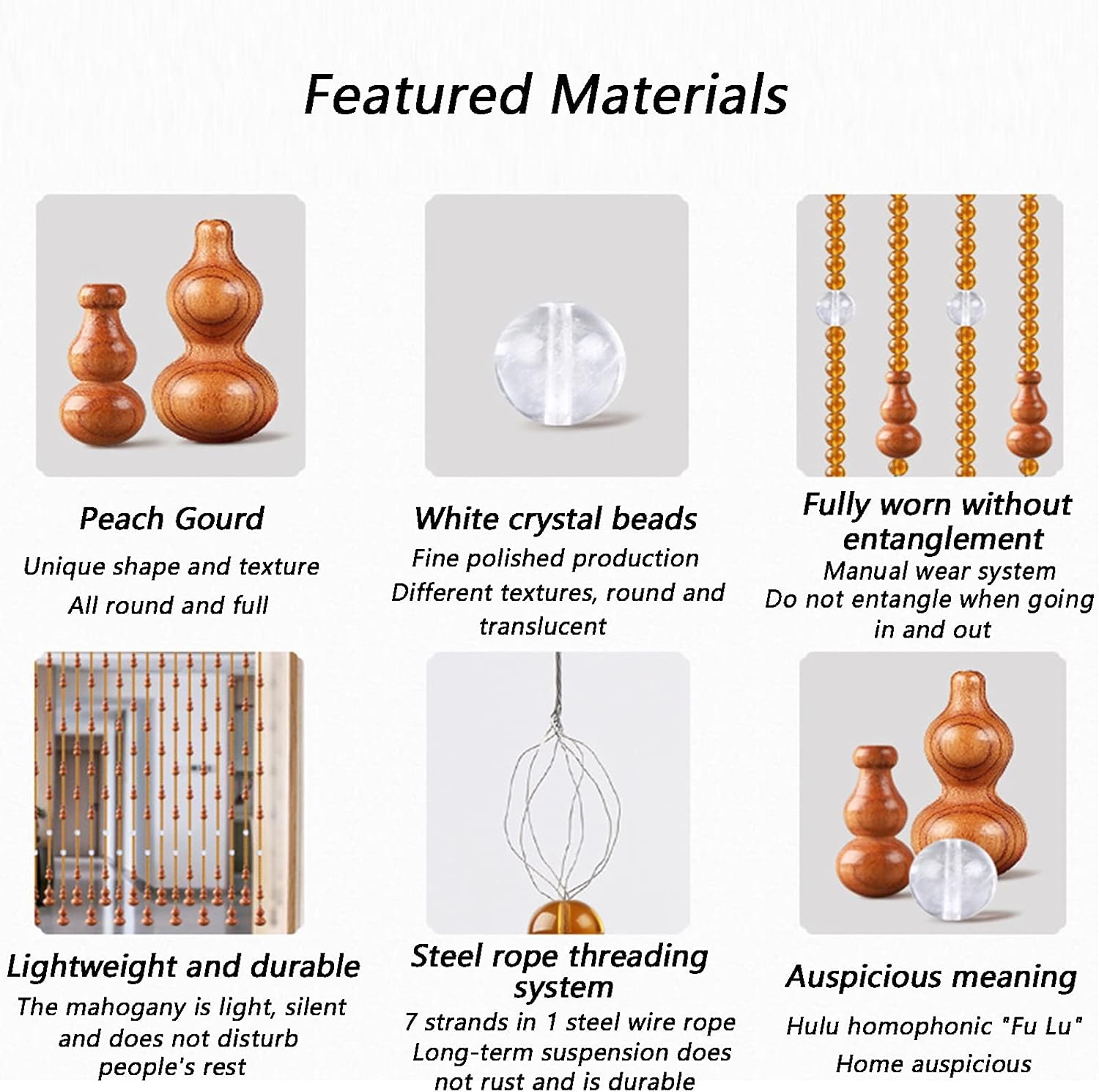Pengfei Beaded Curtain Natural Wood Door Divider