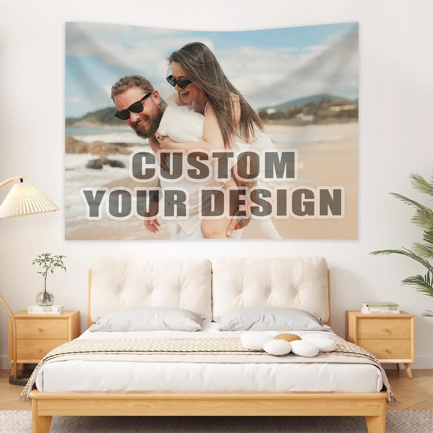Nenntbriy Custom Tapestry Image Text Wedding Backdrop for Home Bedroom Wall Art