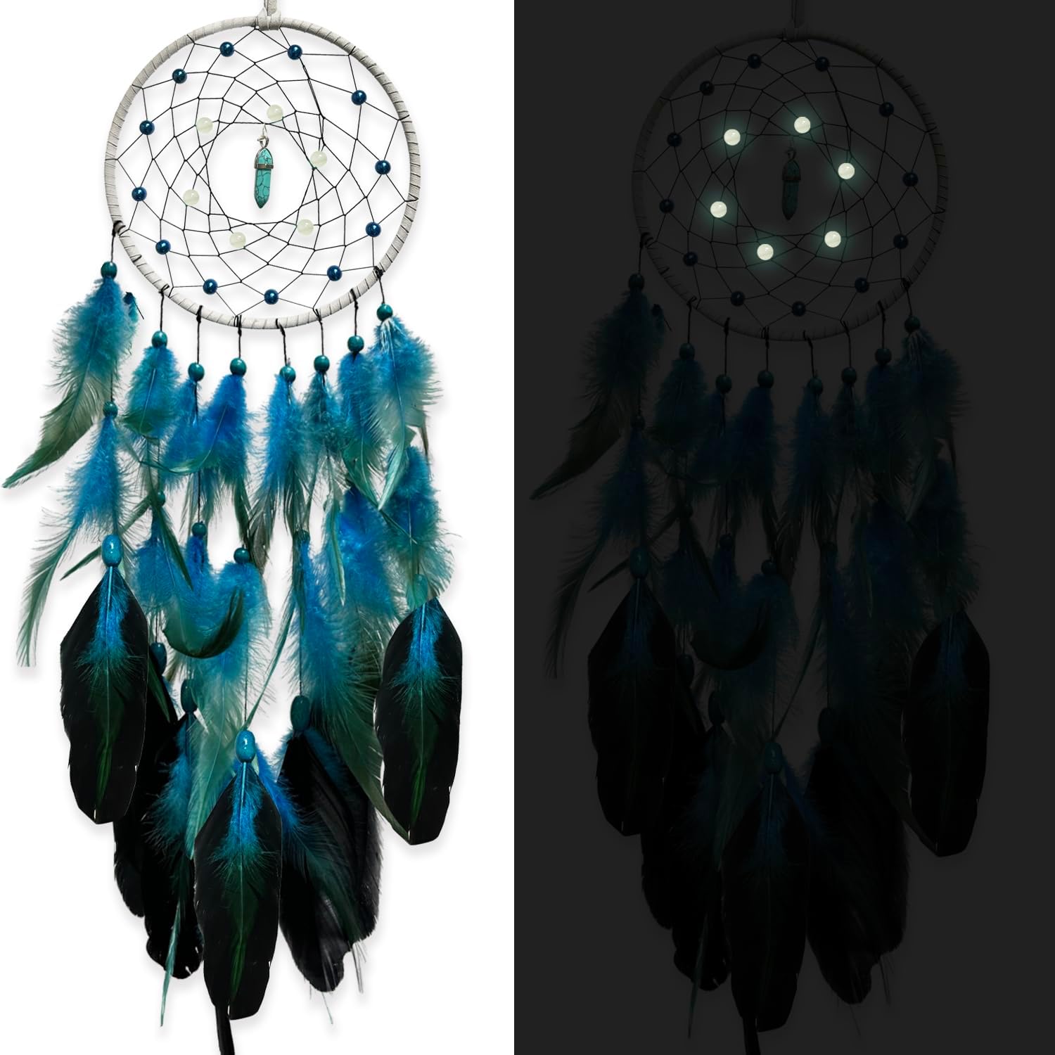 Blue Dream Catchers Luminous Dream Catcher for Kids Bedroom Wall Hanging Handmade Nature Decor