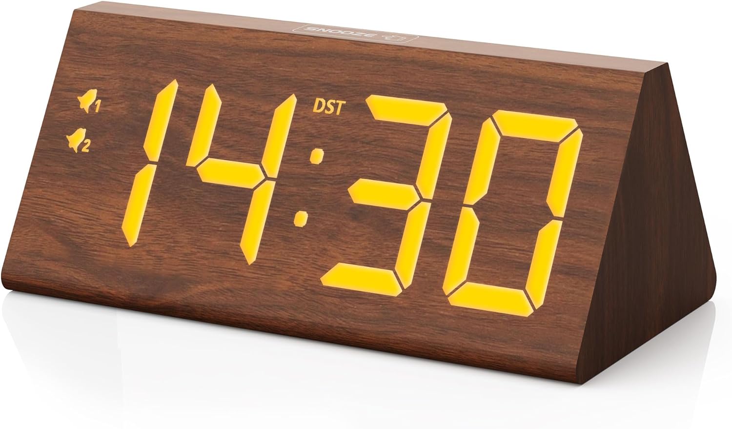 Wooden Digital Alarm Clock with Dual USB Ports and Dimmer