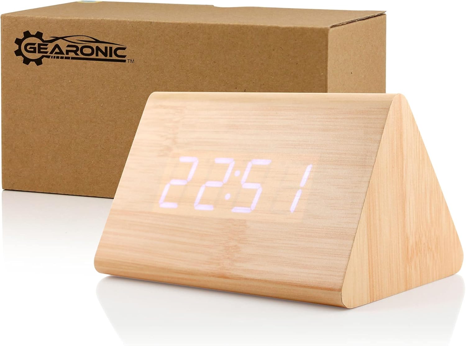 GEARONIC Wooden Digital Alarm Clock Triangle Design