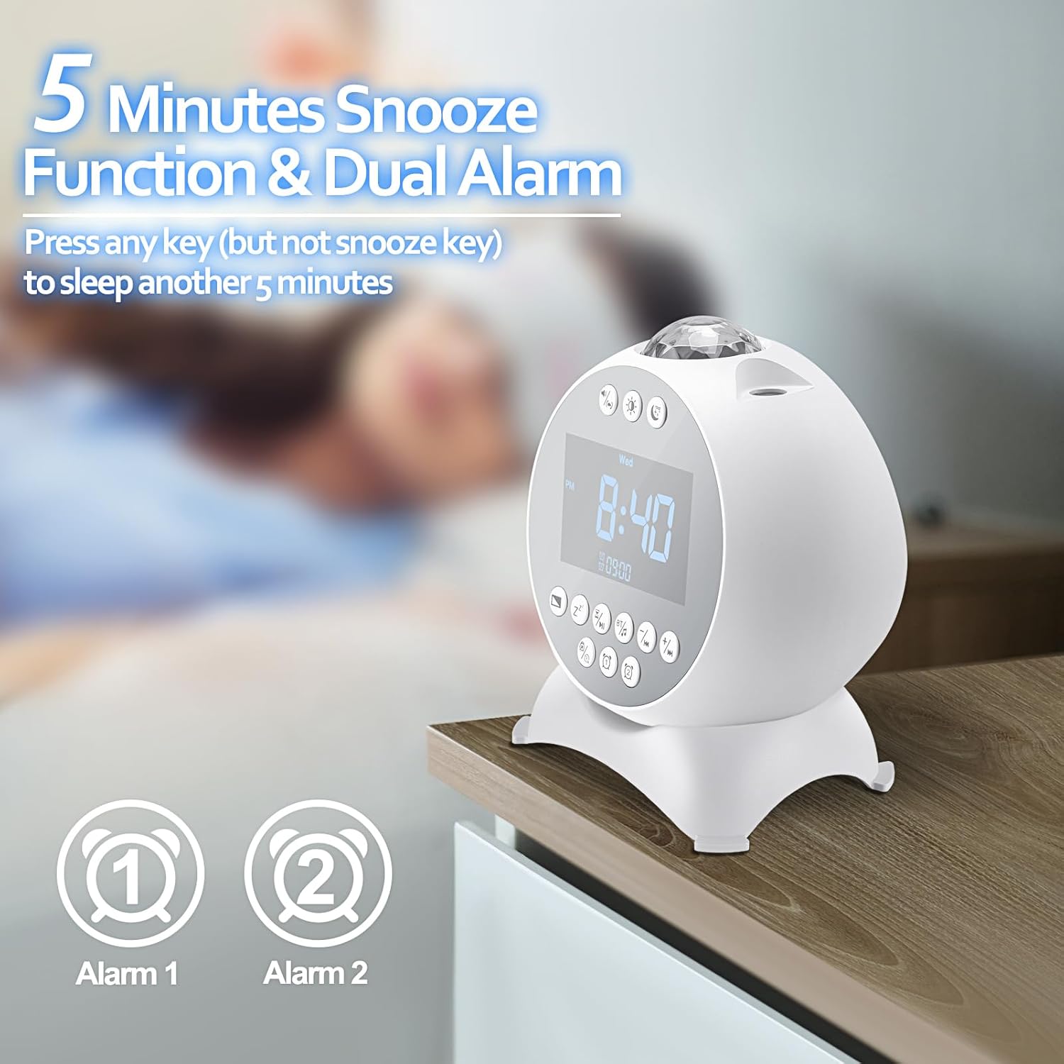 Kids Alarm Clock with Star Projector and Bluetooth Speaker