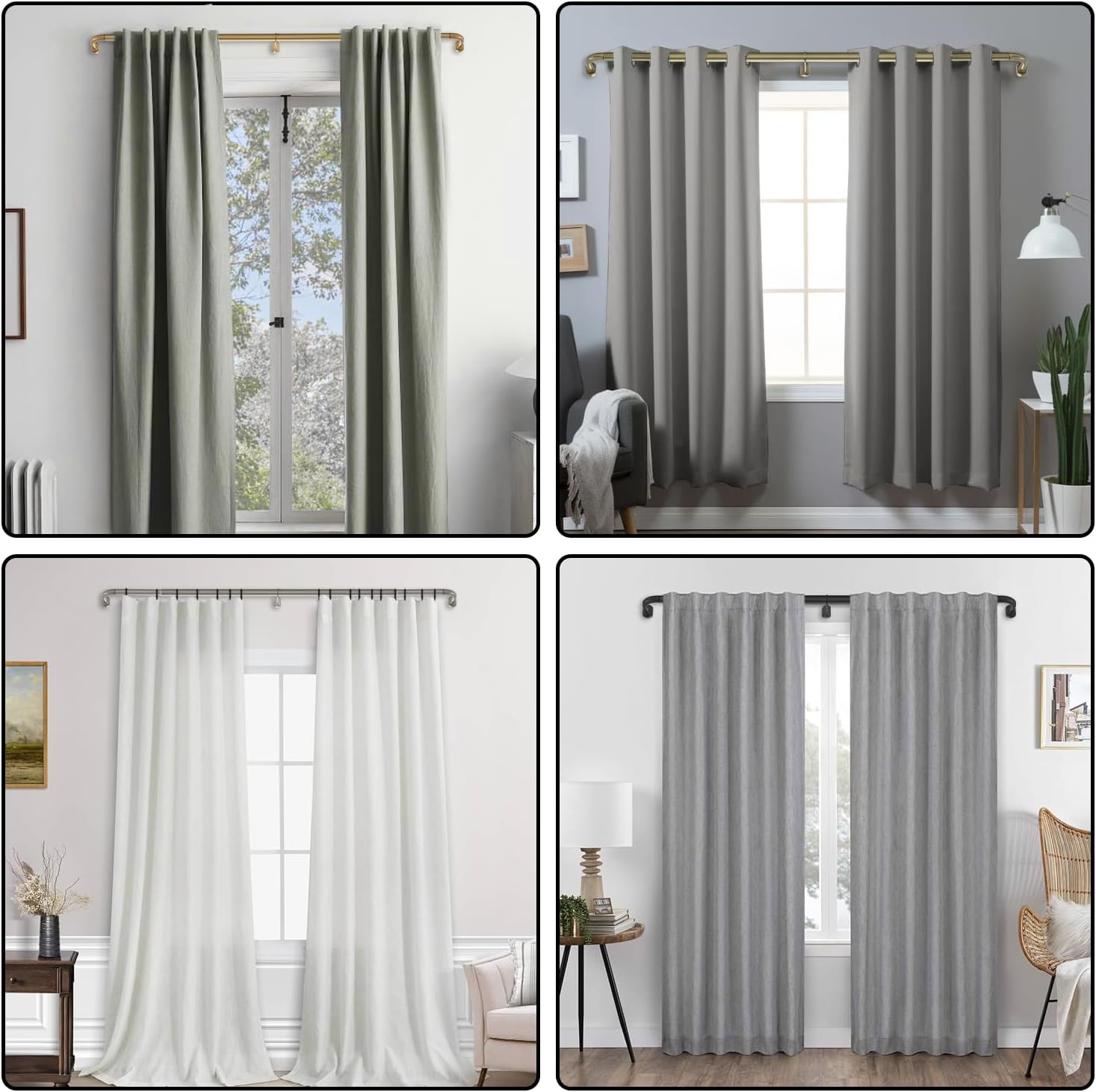 2 Pack 1 Inch Diameter Wrap Around Curtain Rods with Adjustable Length and Antique Bronze Finish