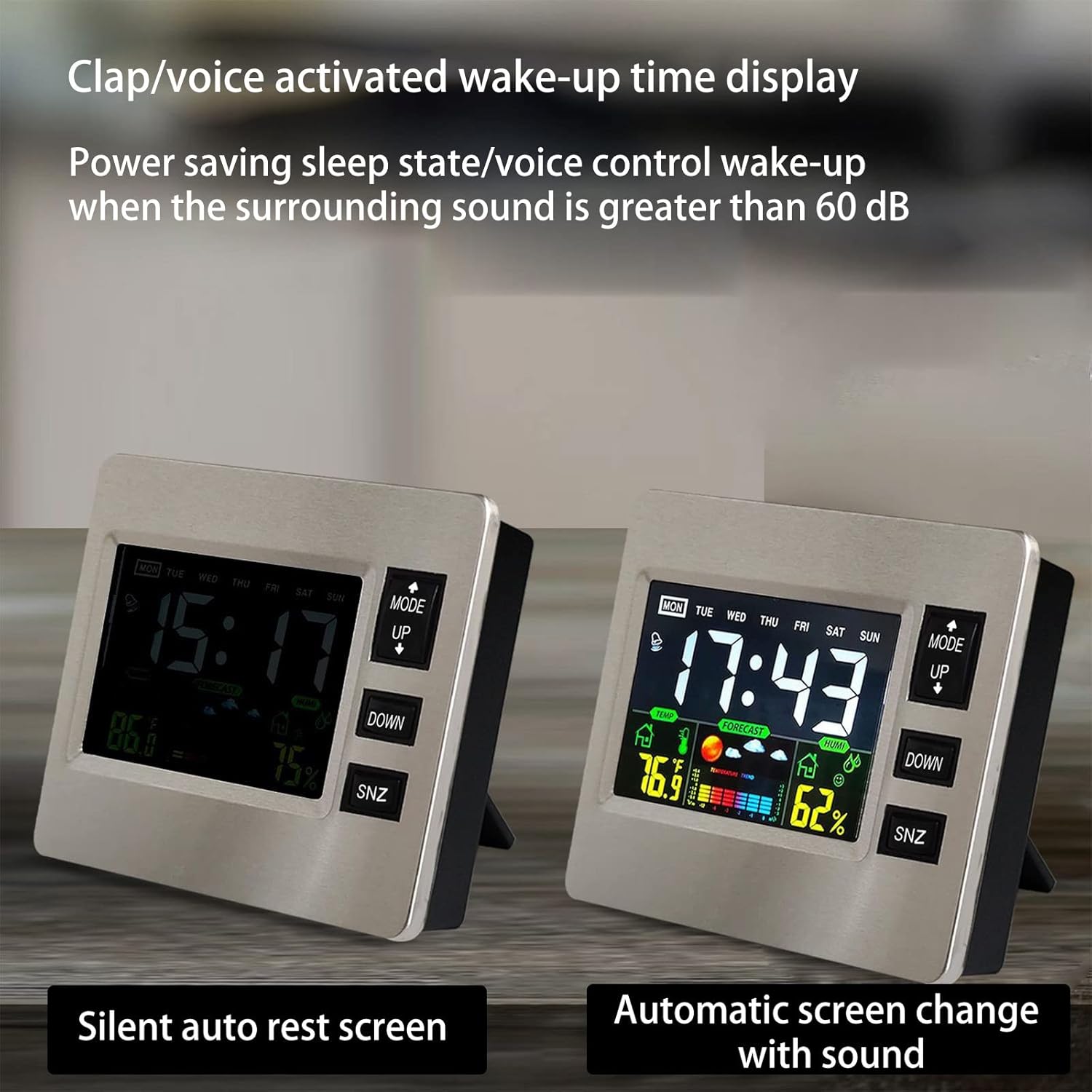 Lovskoo Digital Alarm Clock with Weather Display and Humidity Screen