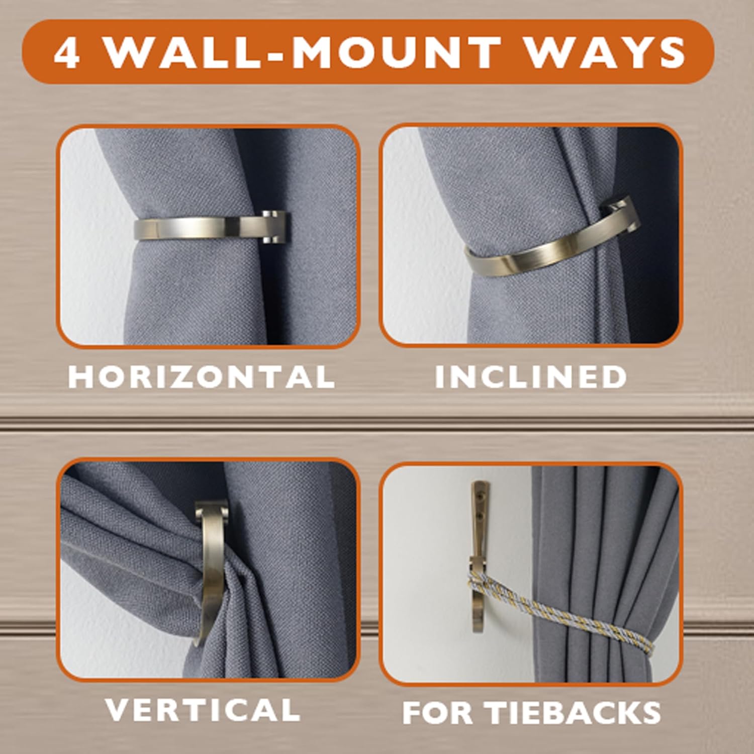 4Pcs Black Zinc Alloy Curtain Holdbacks