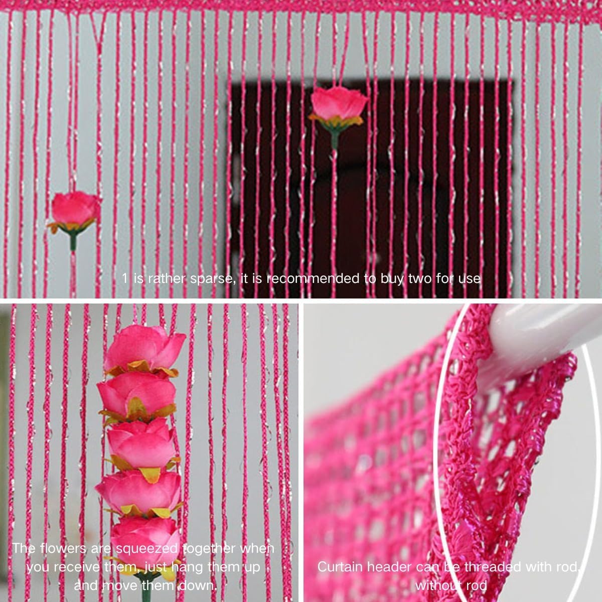 MObyat Pink Beaded Curtain Door Divider 394x787in