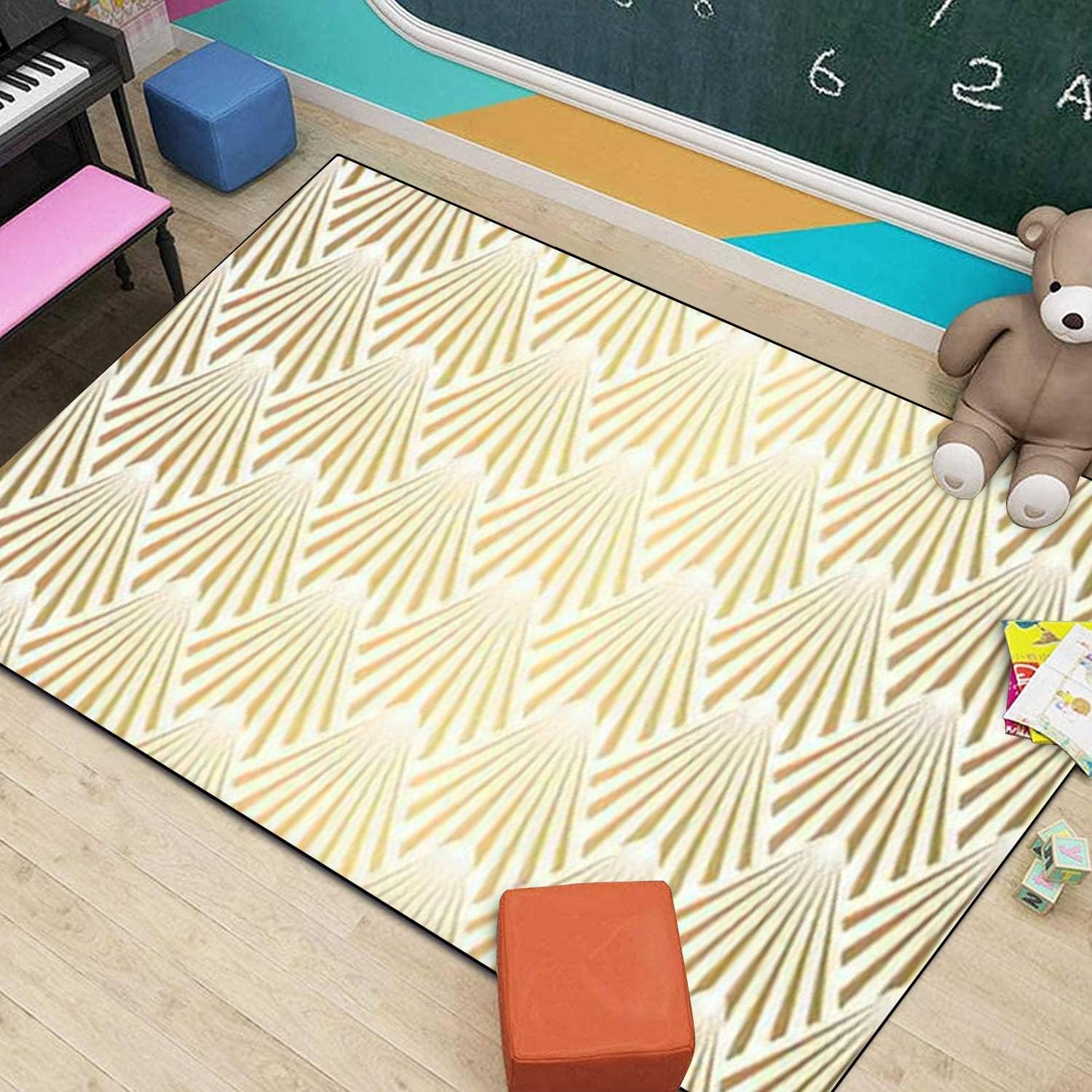 Modern 3D Seamless Area Rug with Gold Shells Design