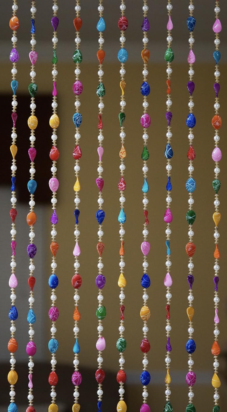 5-Piece Colorful Beaded Curtain Set - 5ft Decorative Boho Panels