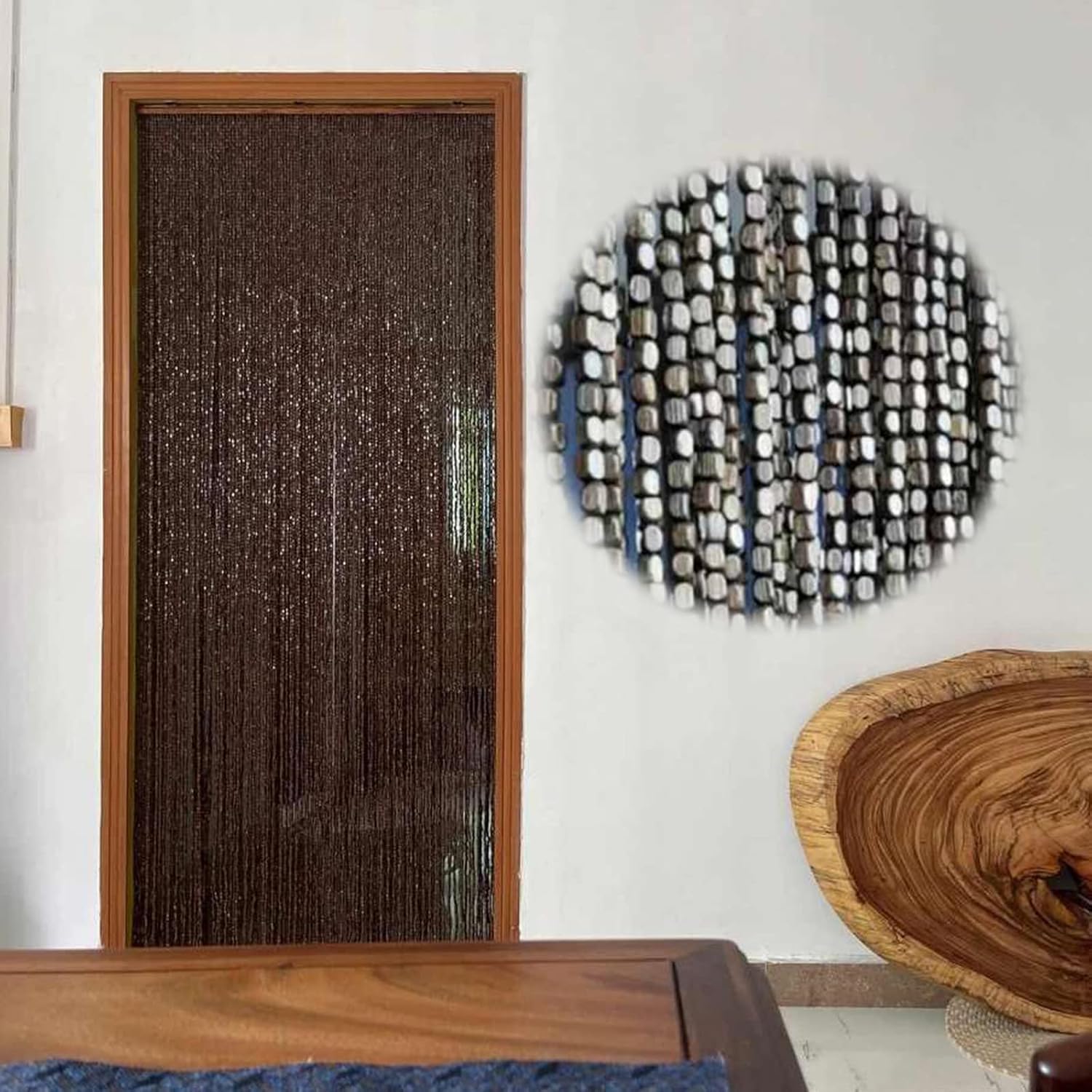 Handmade Bamboo Door Curtain with Wooden Beads