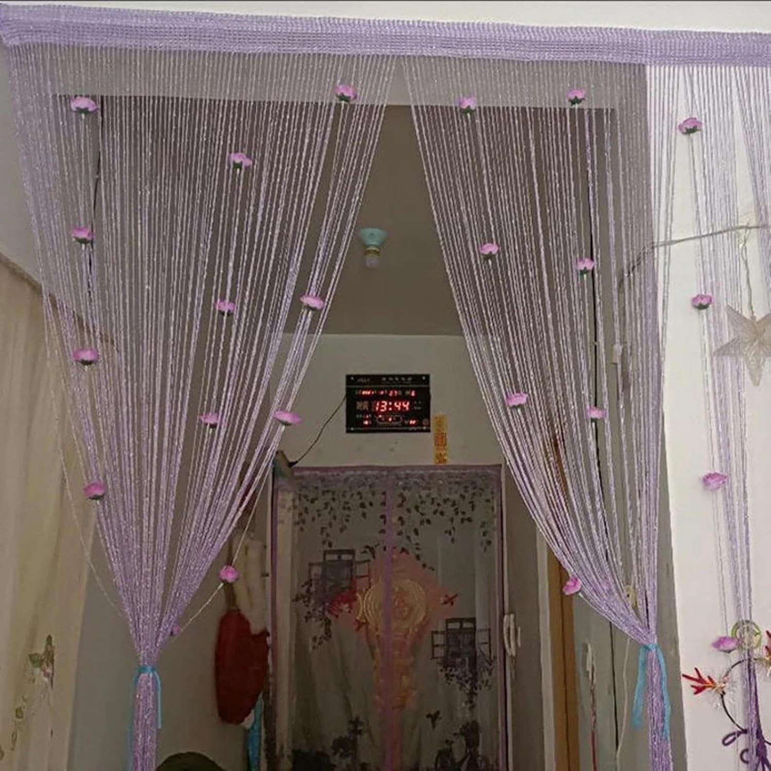 Generic Rose Thread Door Curtain 39x79 Inch Purple