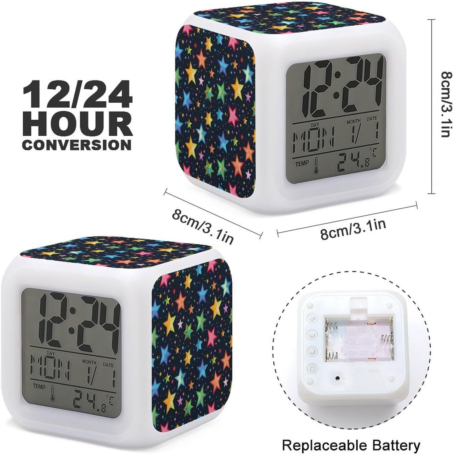 Colorful Stars LED Alarm Clock with Night Light