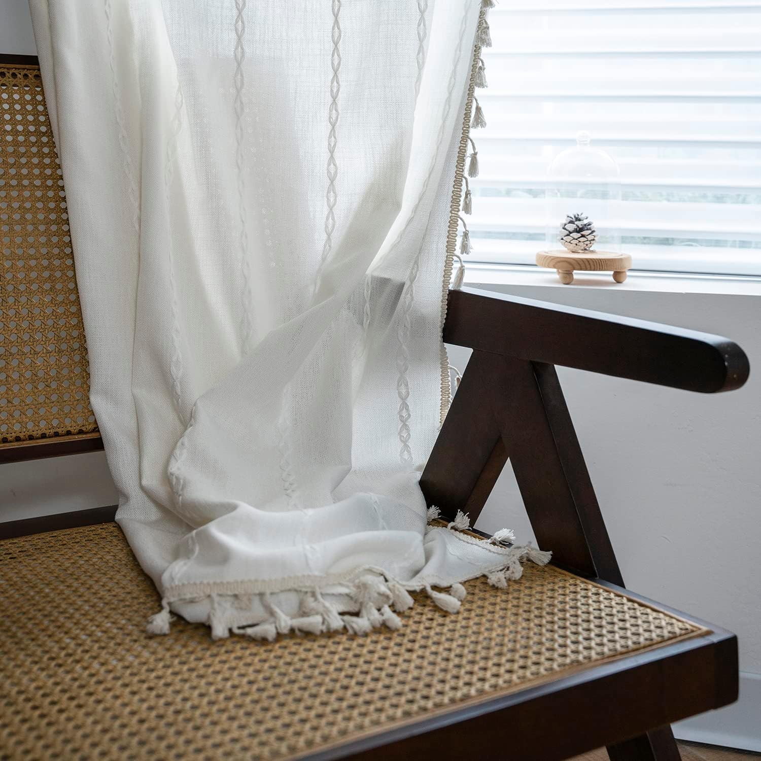 ColorBird White Curtains 2 Panels Rod Pocket Farmhouse Style