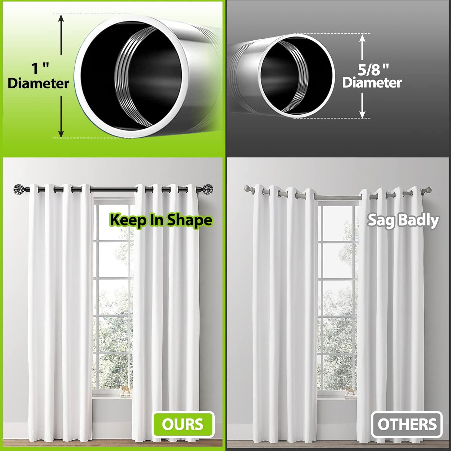 1 Inch Black Curtain Rods with Ball Cage Finials
