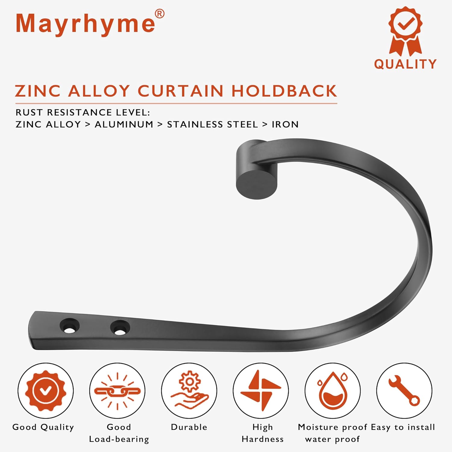 4Pcs Black Zinc Alloy Curtain Holdbacks