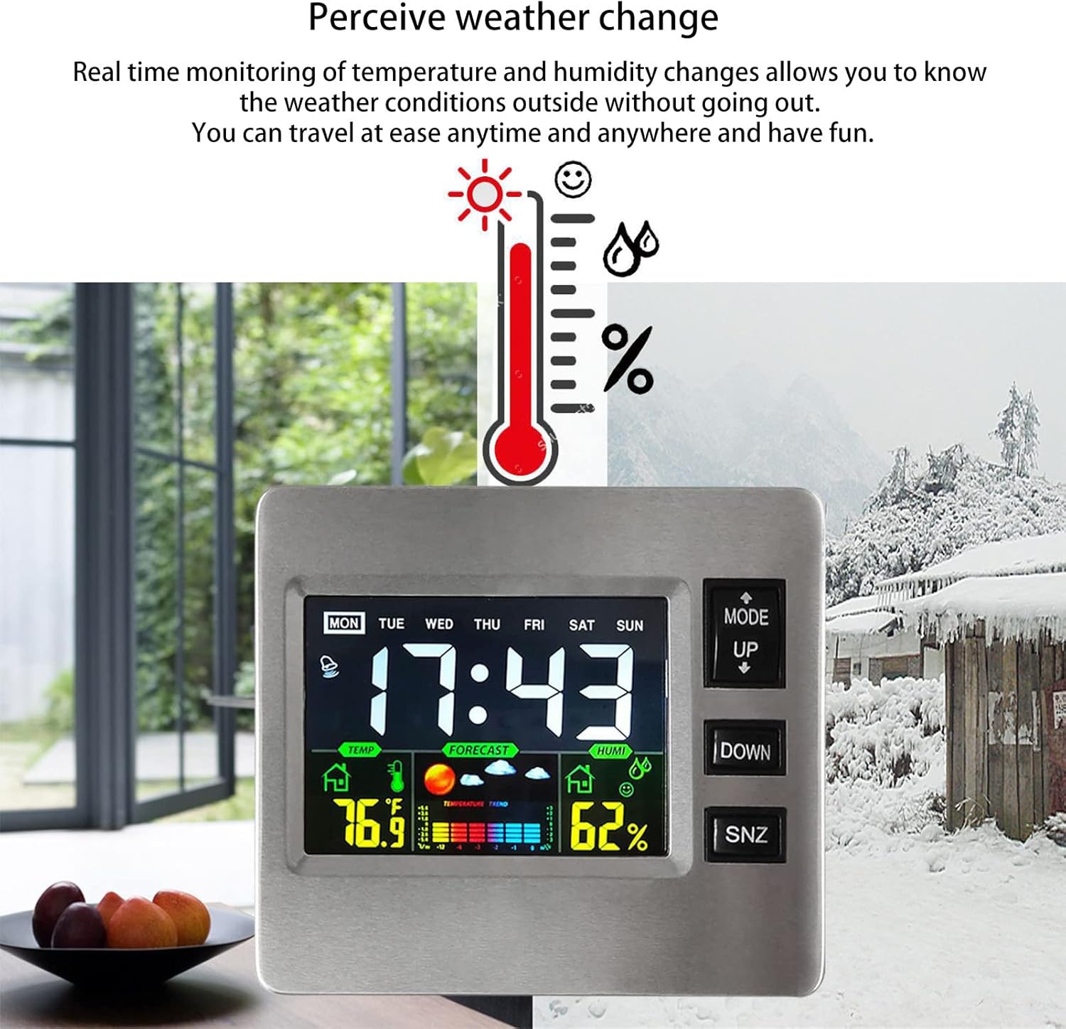 Lovskoo Digital Alarm Clock with Weather Display and Humidity Screen