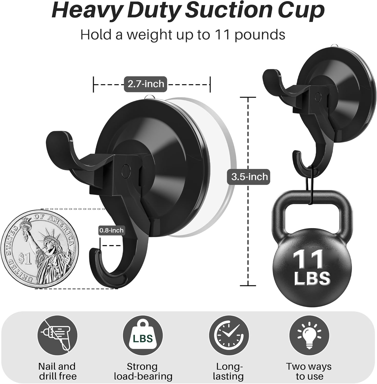 AENTGIU Wreath Door Hanger - 5 Pack Heavy Duty Suction Hooks for All Surfaces Up to 11 Lbs