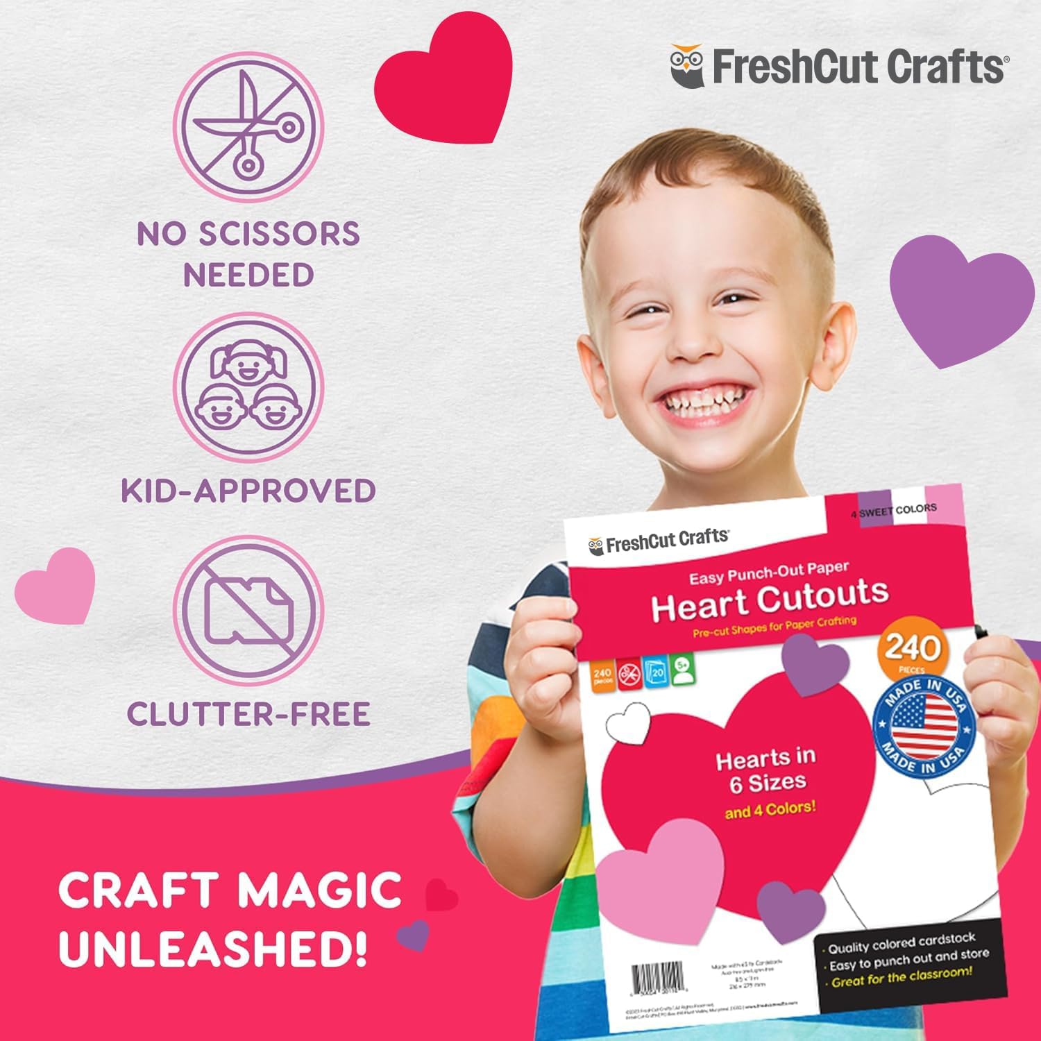 FreshCut Crafts 240 Heart Cutouts for Valentine Crafts