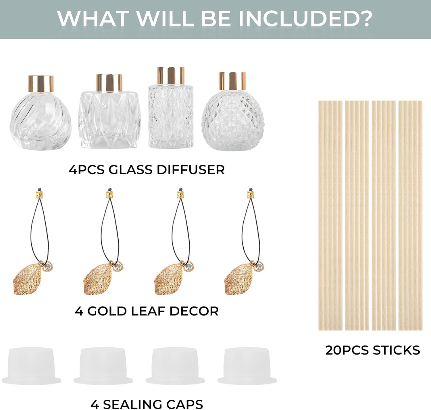 4-Piece Reed Diffuser Set with Gold Decor