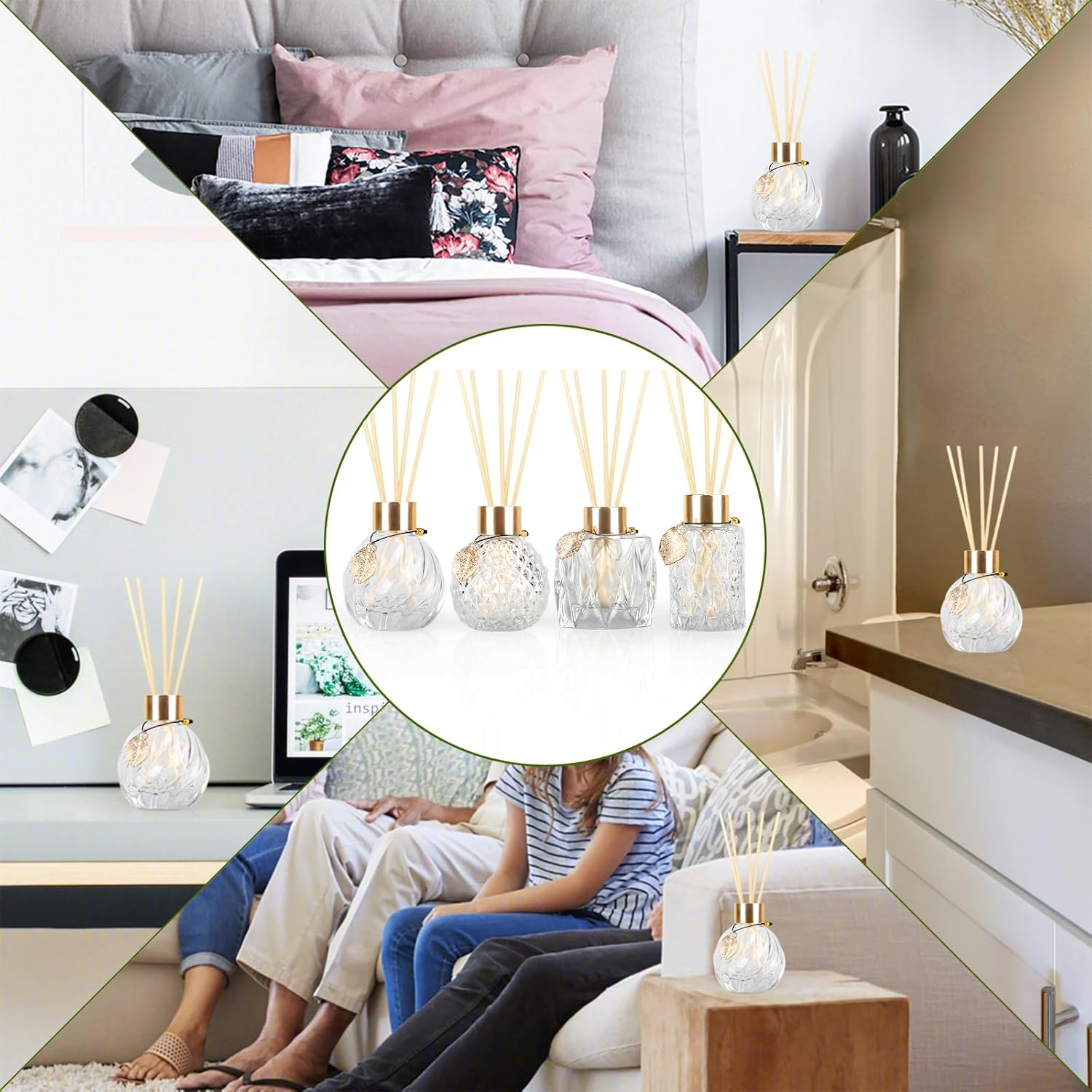 4-Piece Reed Diffuser Set with Gold Decor