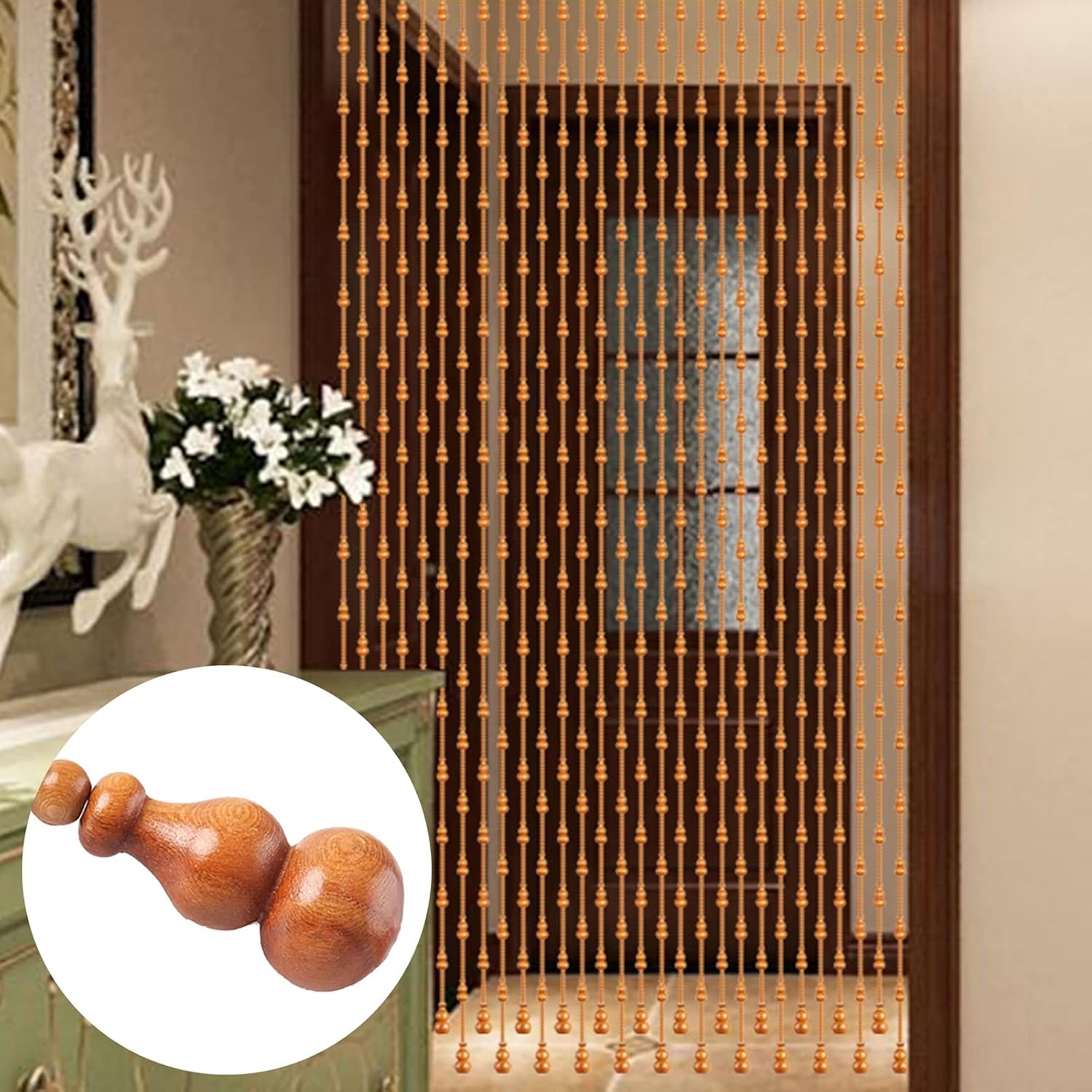 Pengfei Beaded Curtain Natural Wooden Door Decor