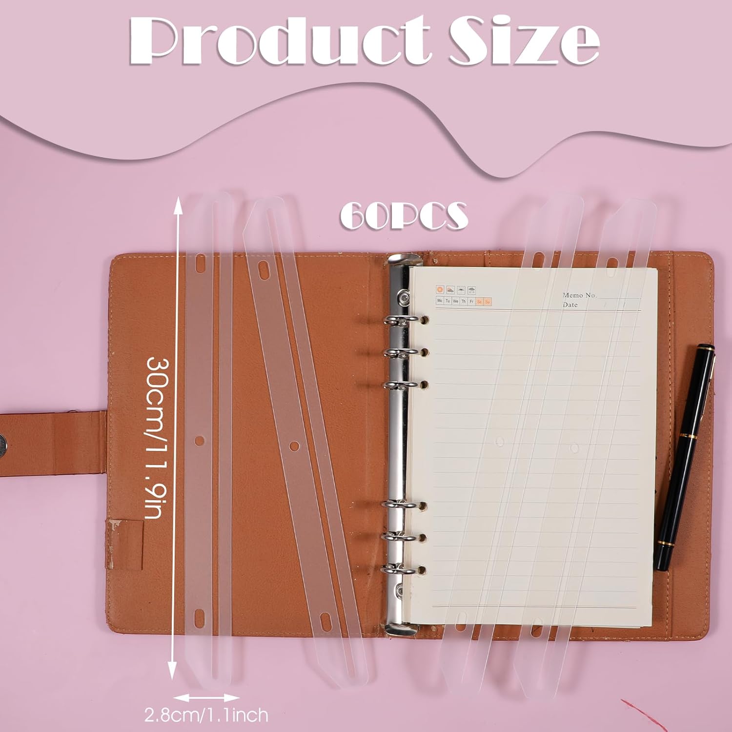 60 Pcs 3 Hole Magazine Holders for Binders 116 Inch Plastic Organizer