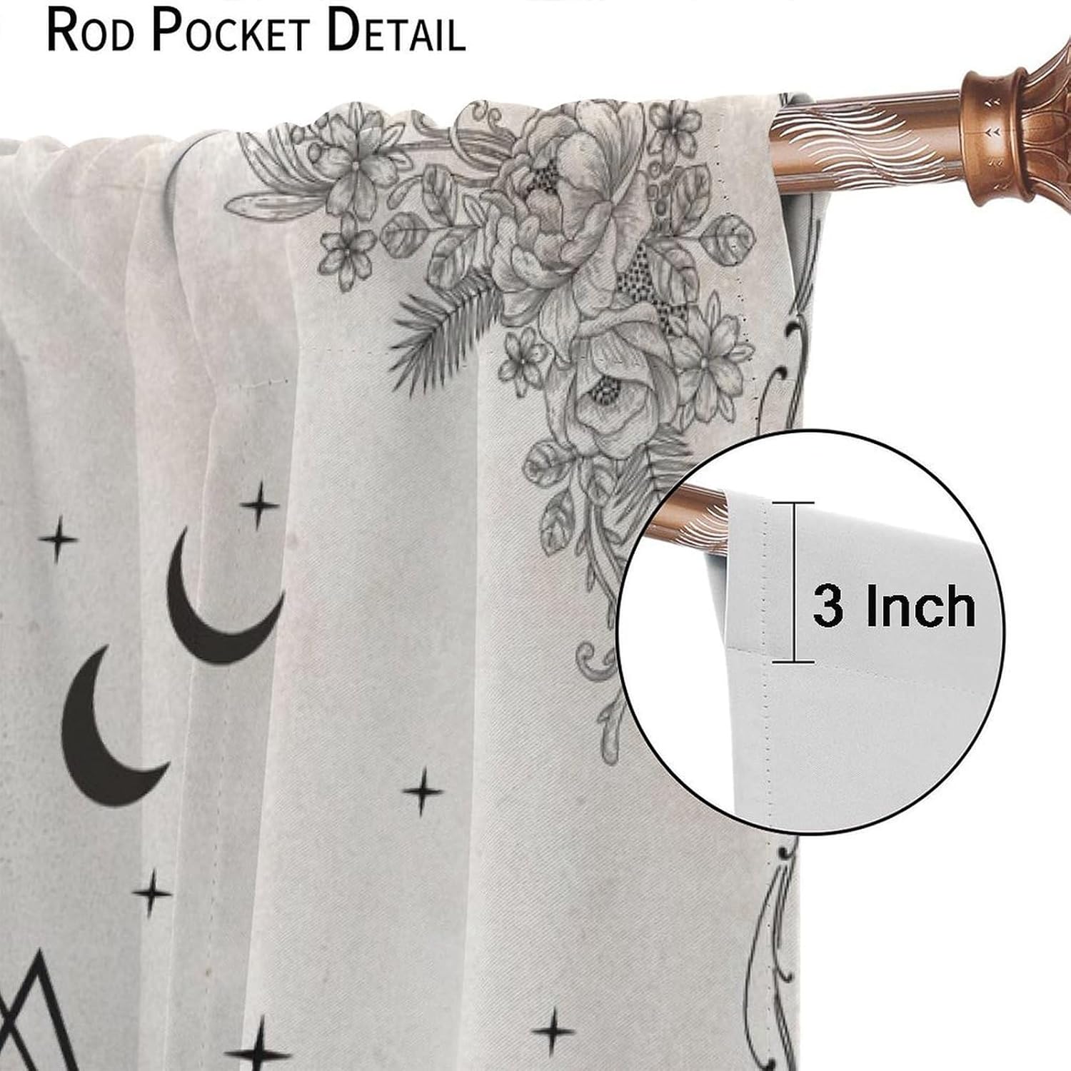 Vintage Boho Moth Curtains with Floral Design 21x45in x2 Panels