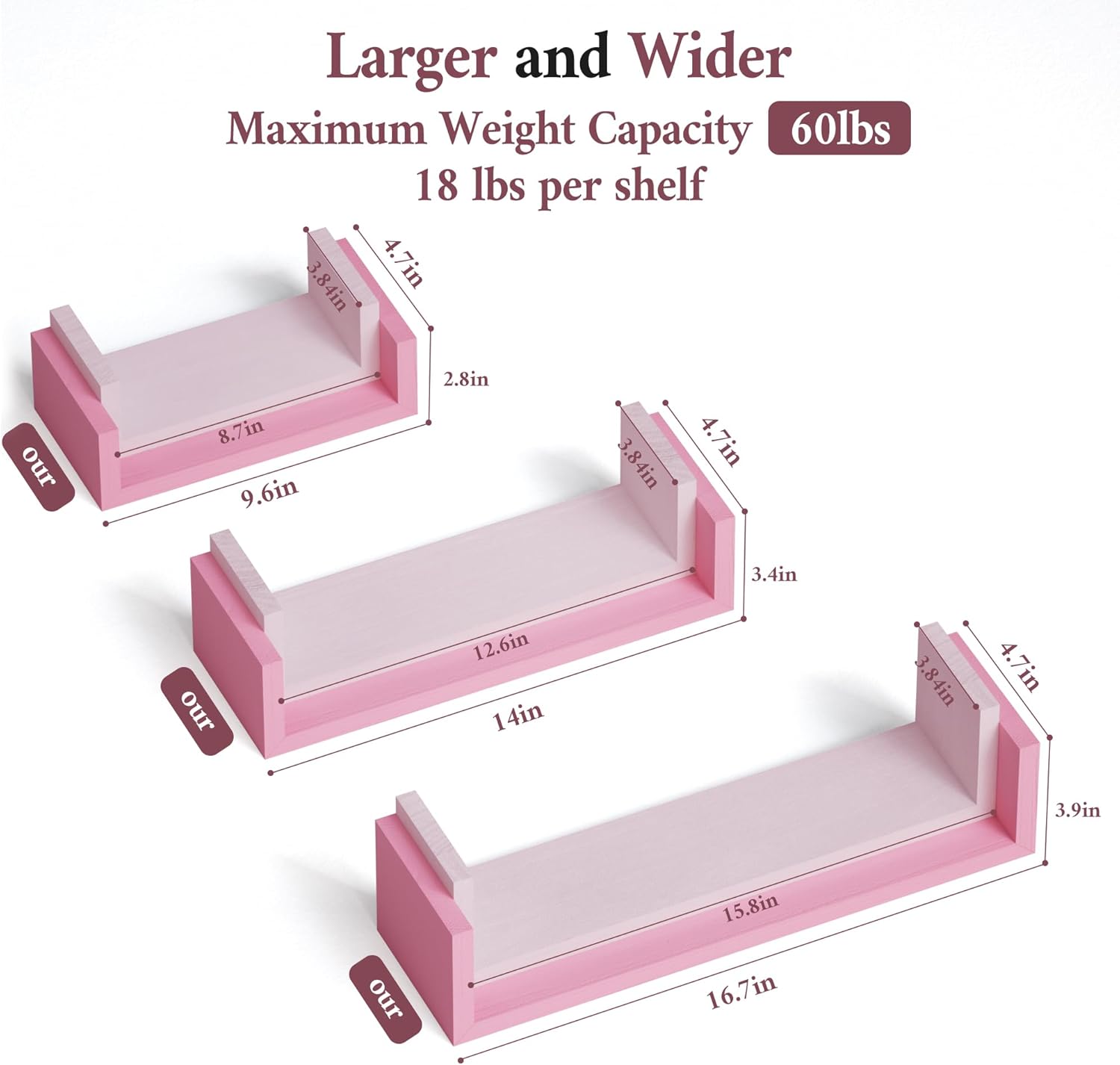 SRIWATANA Pink Floating Wall Shelves