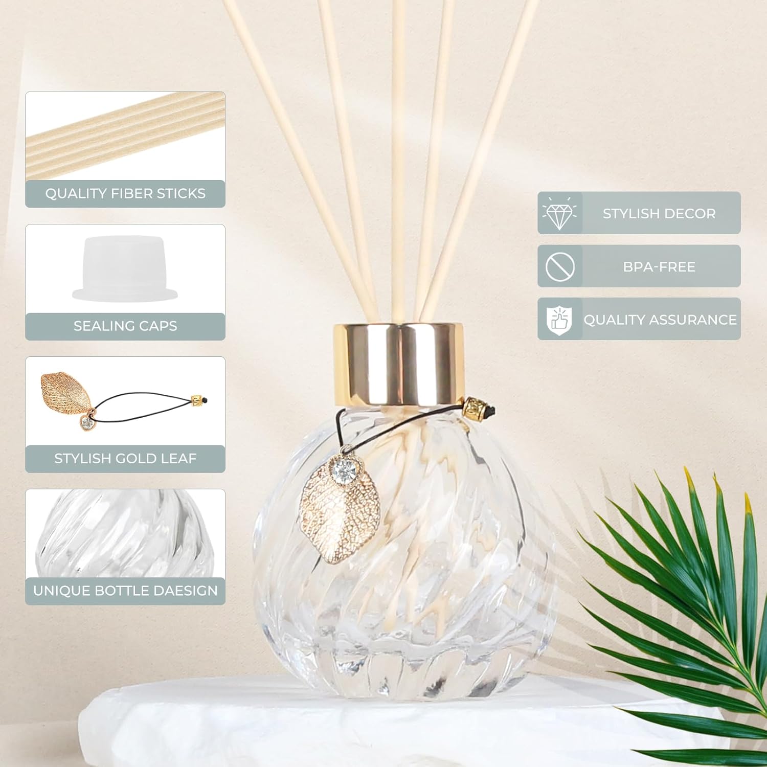 4-Piece Reed Diffuser Set with Gold Decor