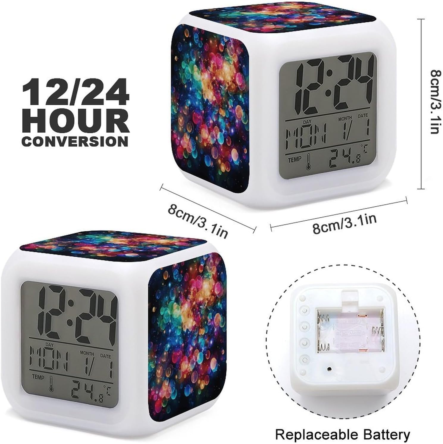 Colorful Rainbow Stars Alarm Clock with Night Light