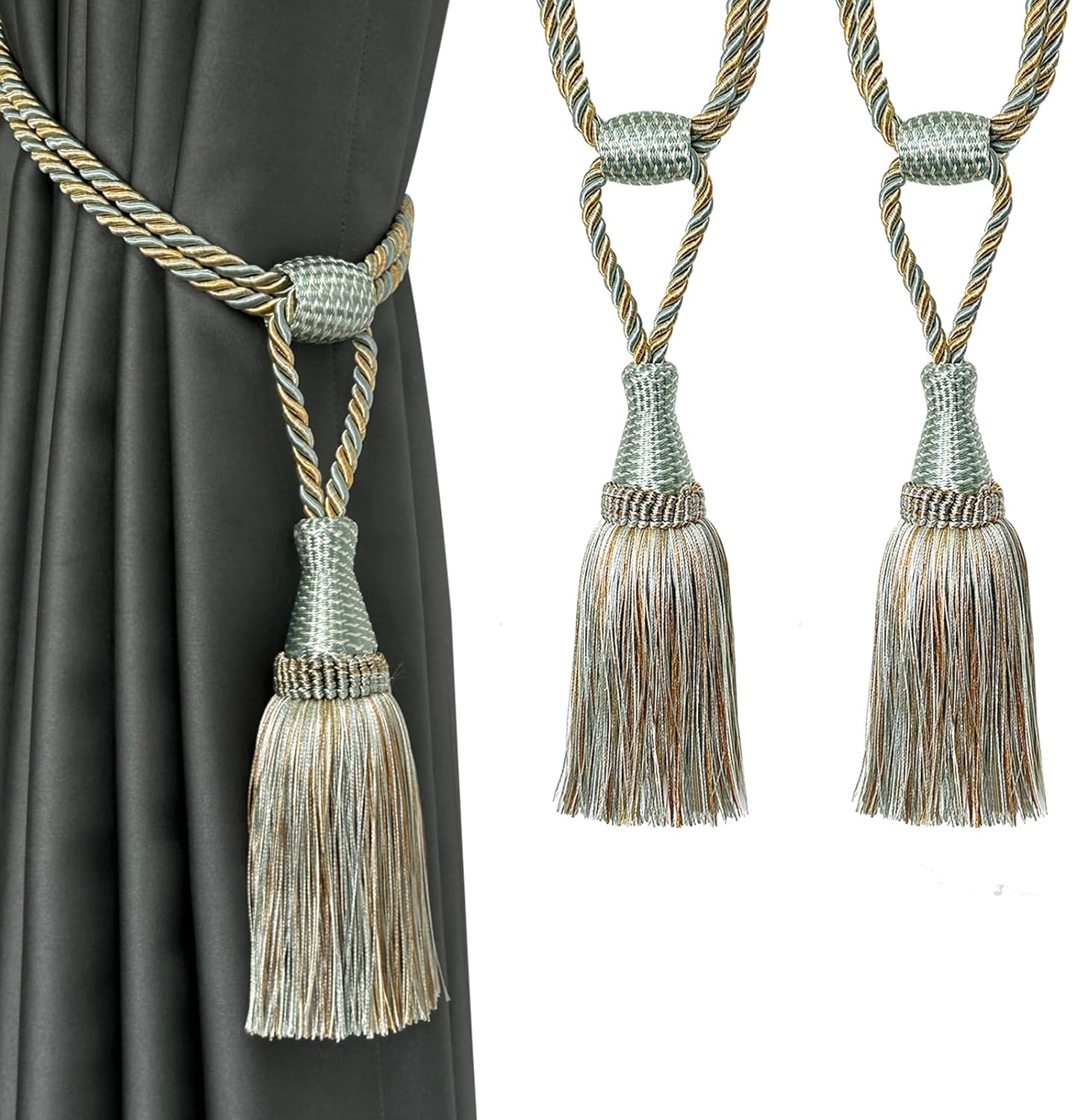 Fenghuangwu Elegant Curtain Tie Backs with Tassel 2 Pack Blue