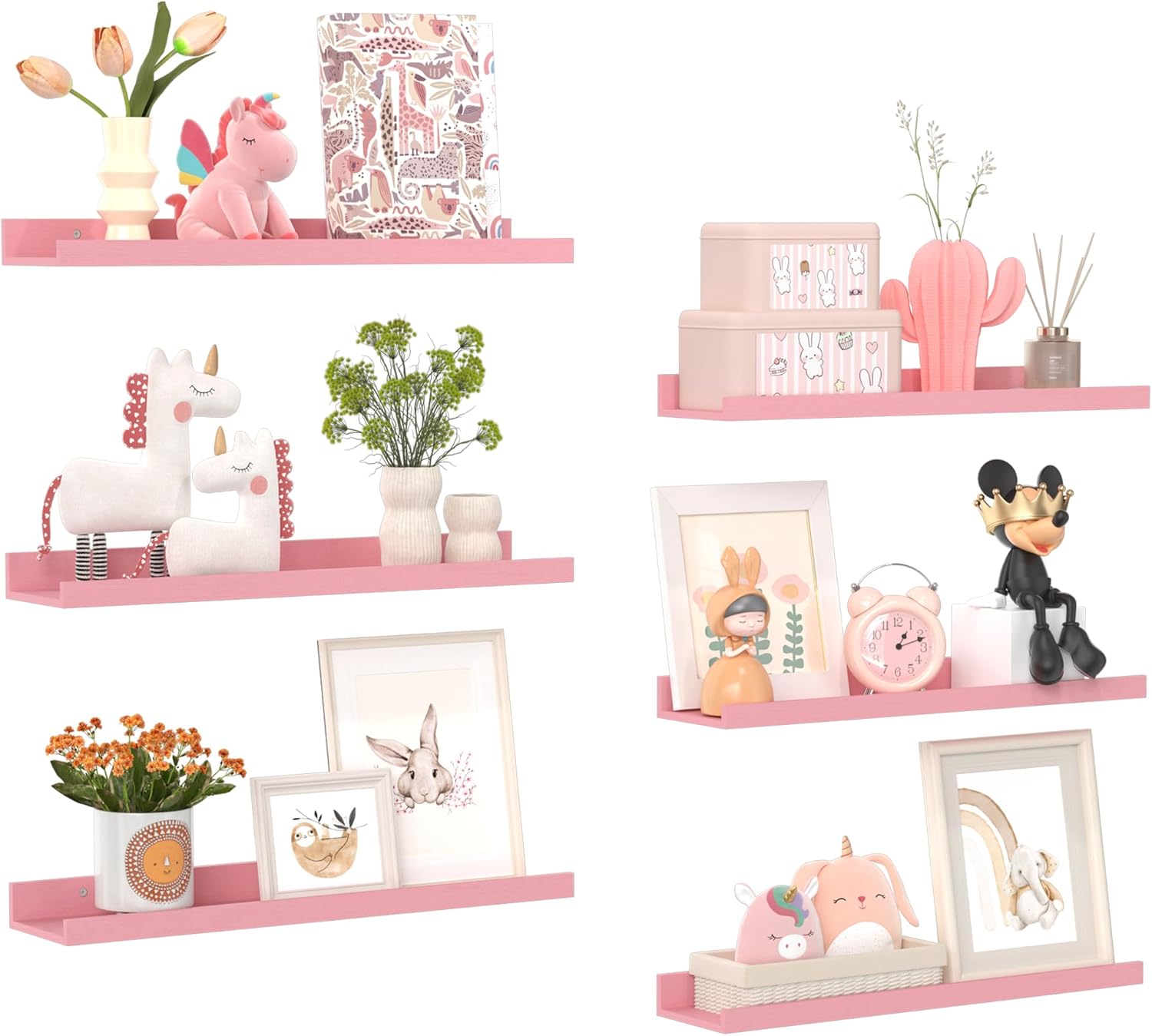 Upsimples Pink Floating Wall Shelves 6 Pack