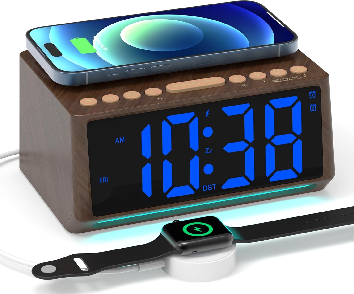 Retro Digital Alarm Clock with Large Numbers and 7 Mood Lights