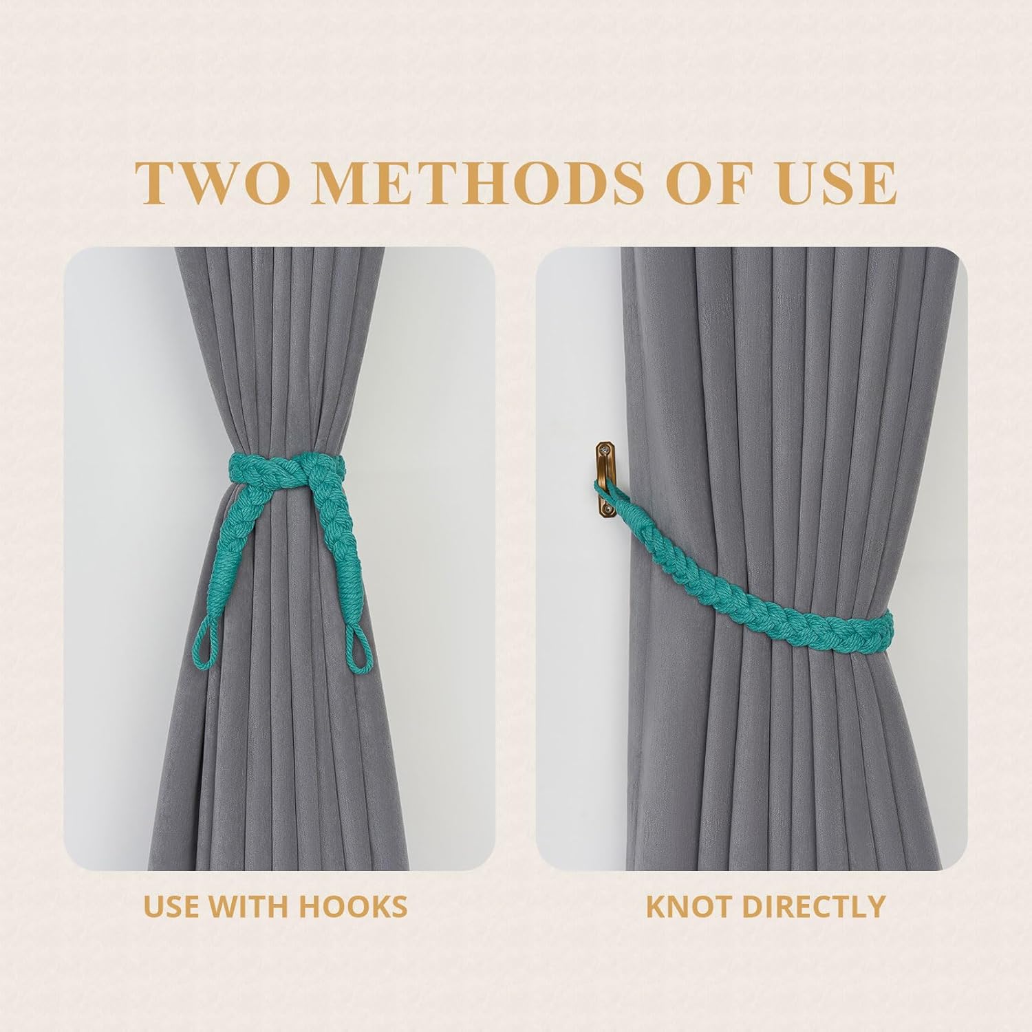 NICEEC 4 Pack Natural Cotton Rope Curtain Tiebacks