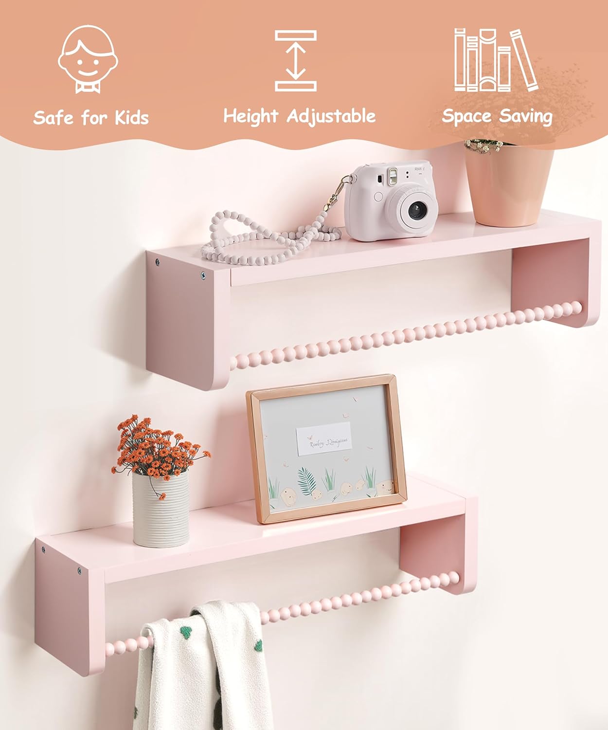 Pink Floating Bookshelf Wall Set of 3