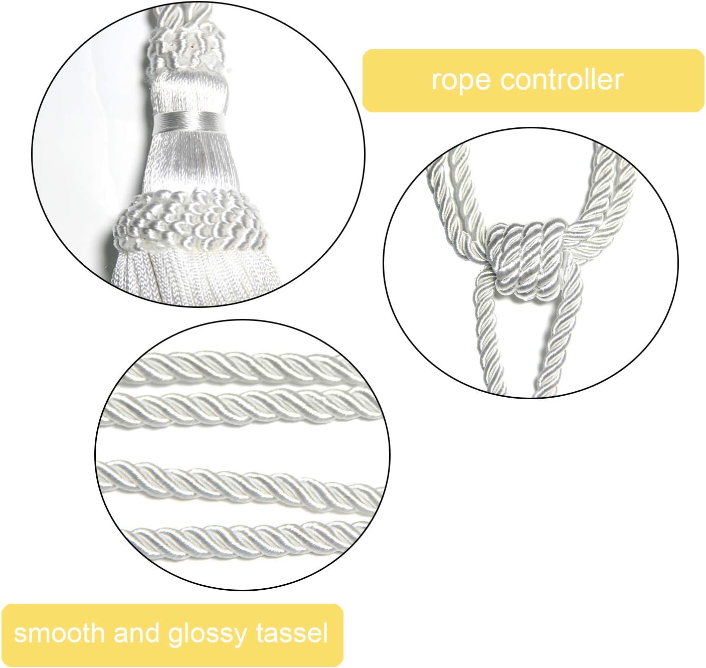 Fenghuangwu 2PCS Curtain Tassel Tiebacks Handmade Tassels Rope Holdbacks for Home Office Decor - White