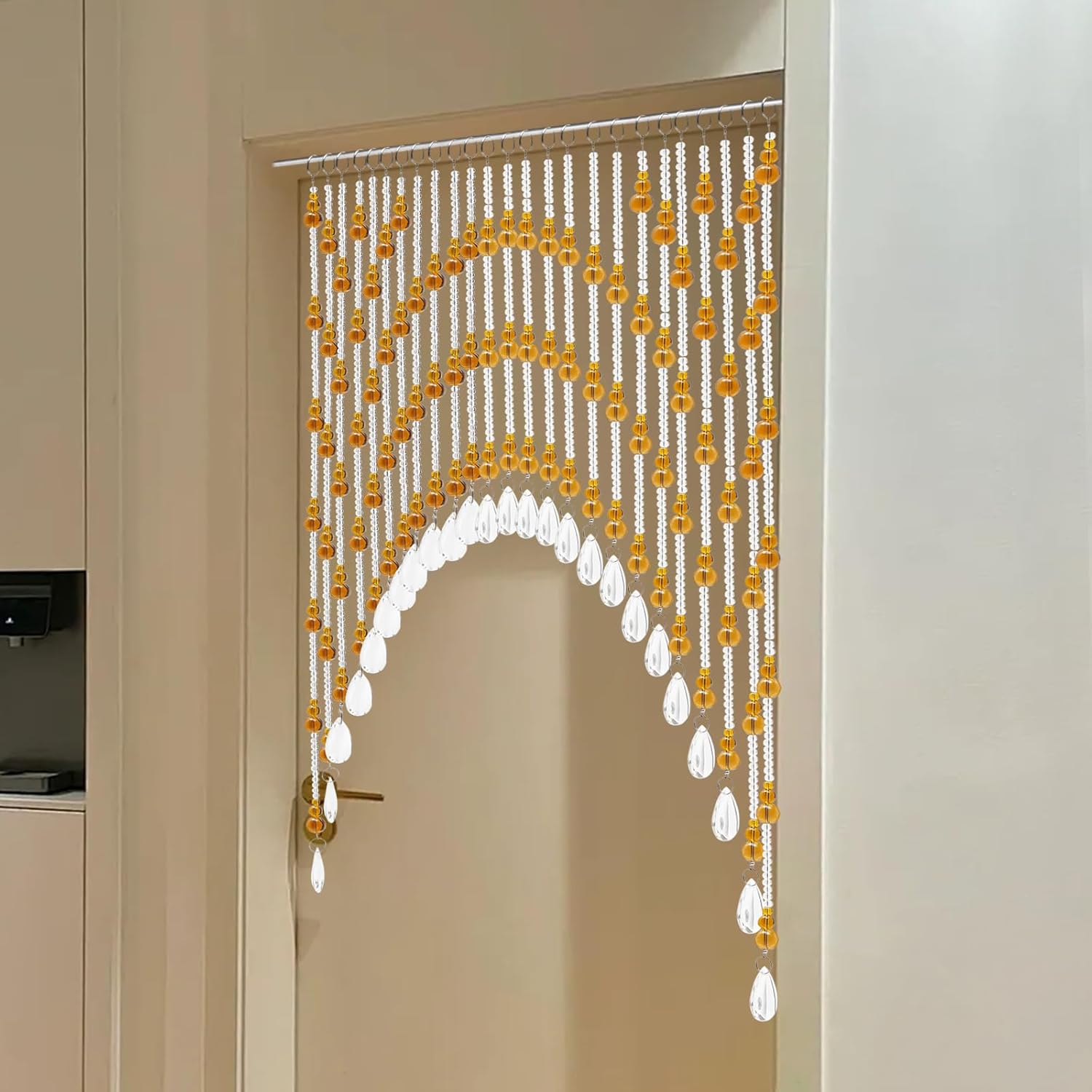 Arched Crystal Beaded Curtain for Doors and Windows Amber-Clear