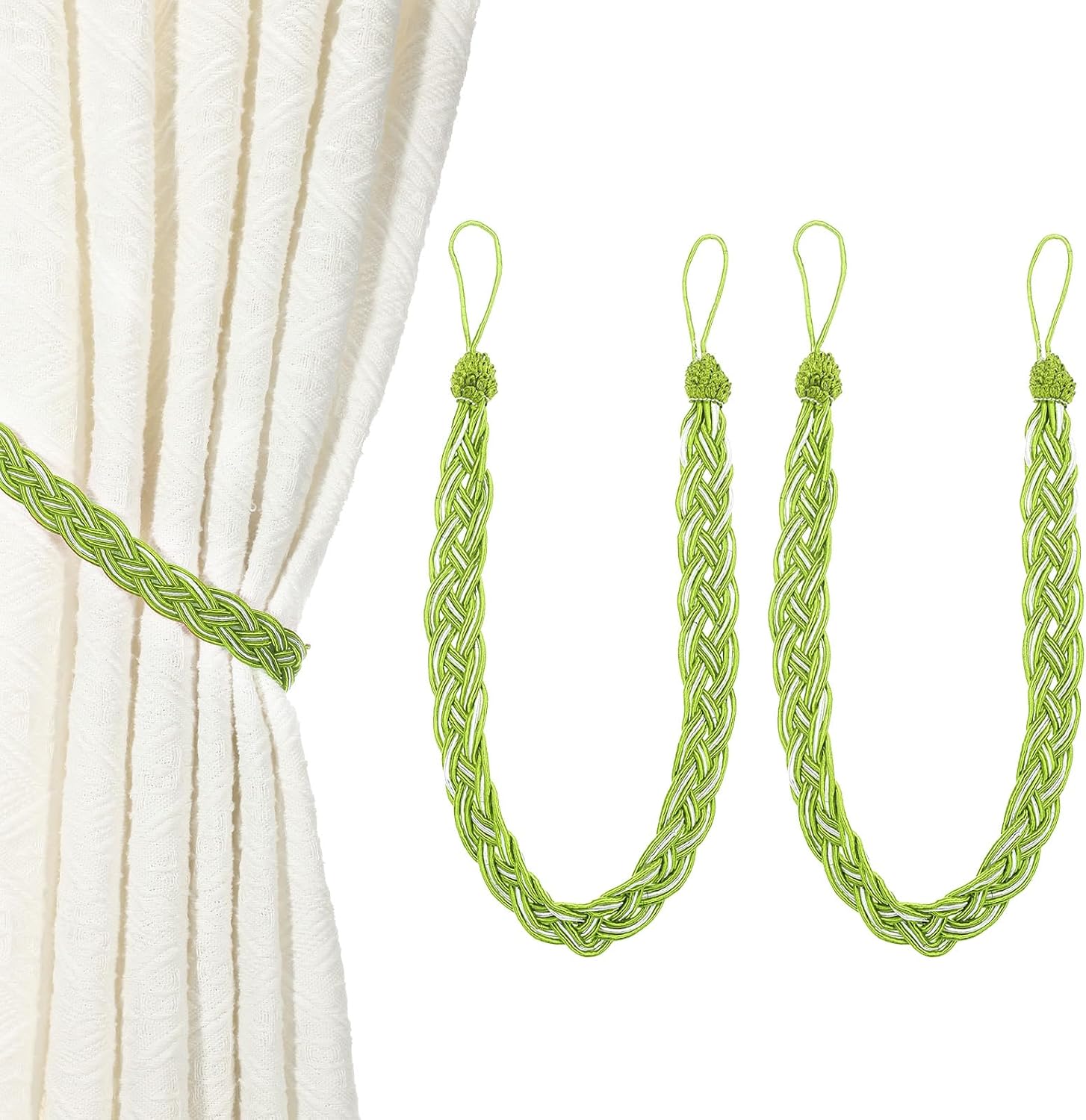 Uxcell 2 Pcs Light Green Braided Curtain Tiebacks