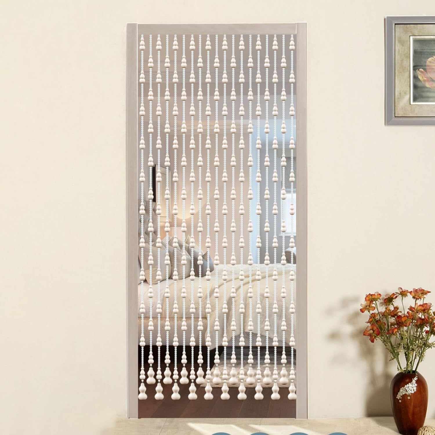 Beaded Curtain for Privacy Doorway 90cm Natural Mahogany