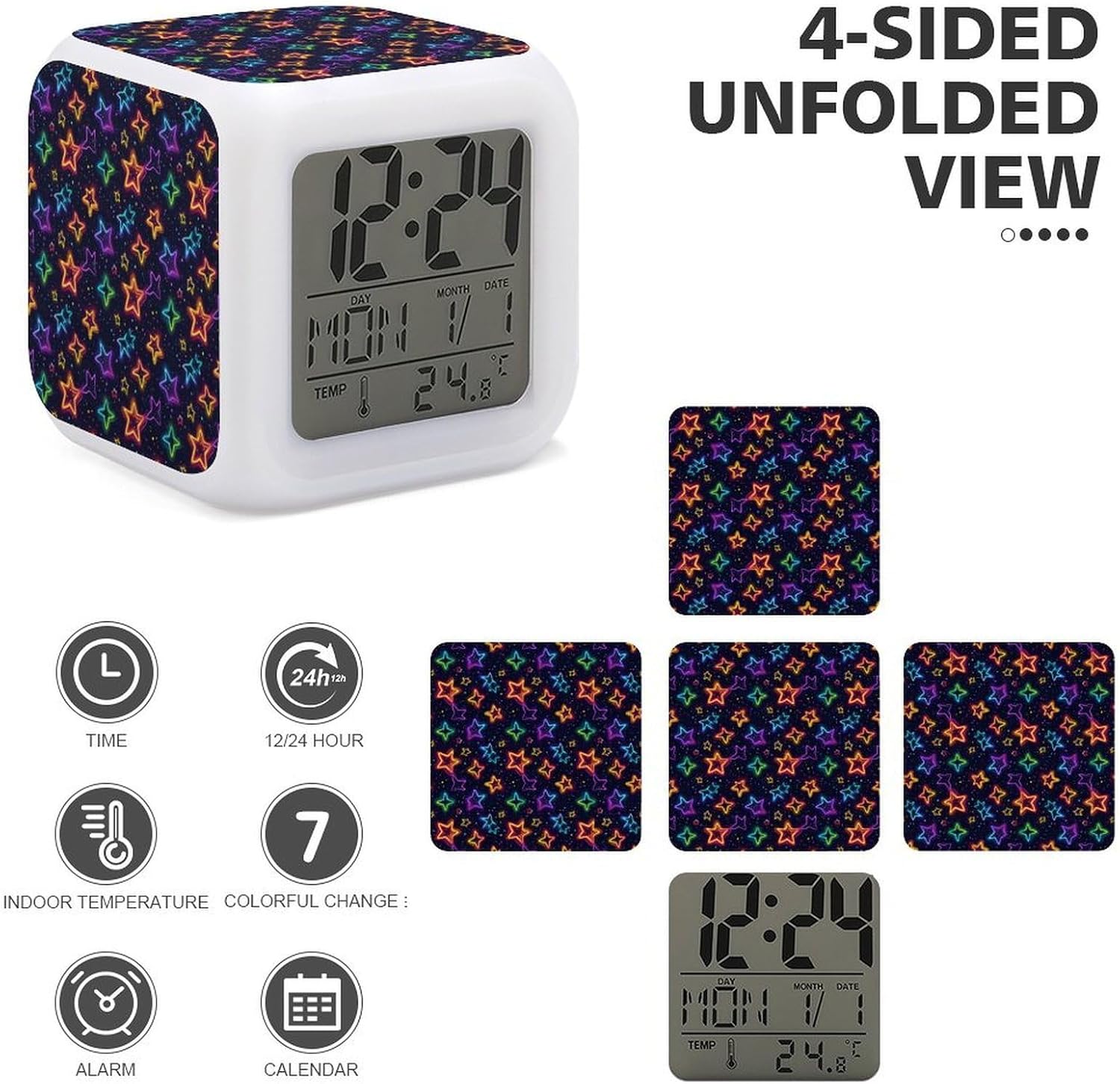 Colorful Stars Digital Alarm Clock with Night Light
