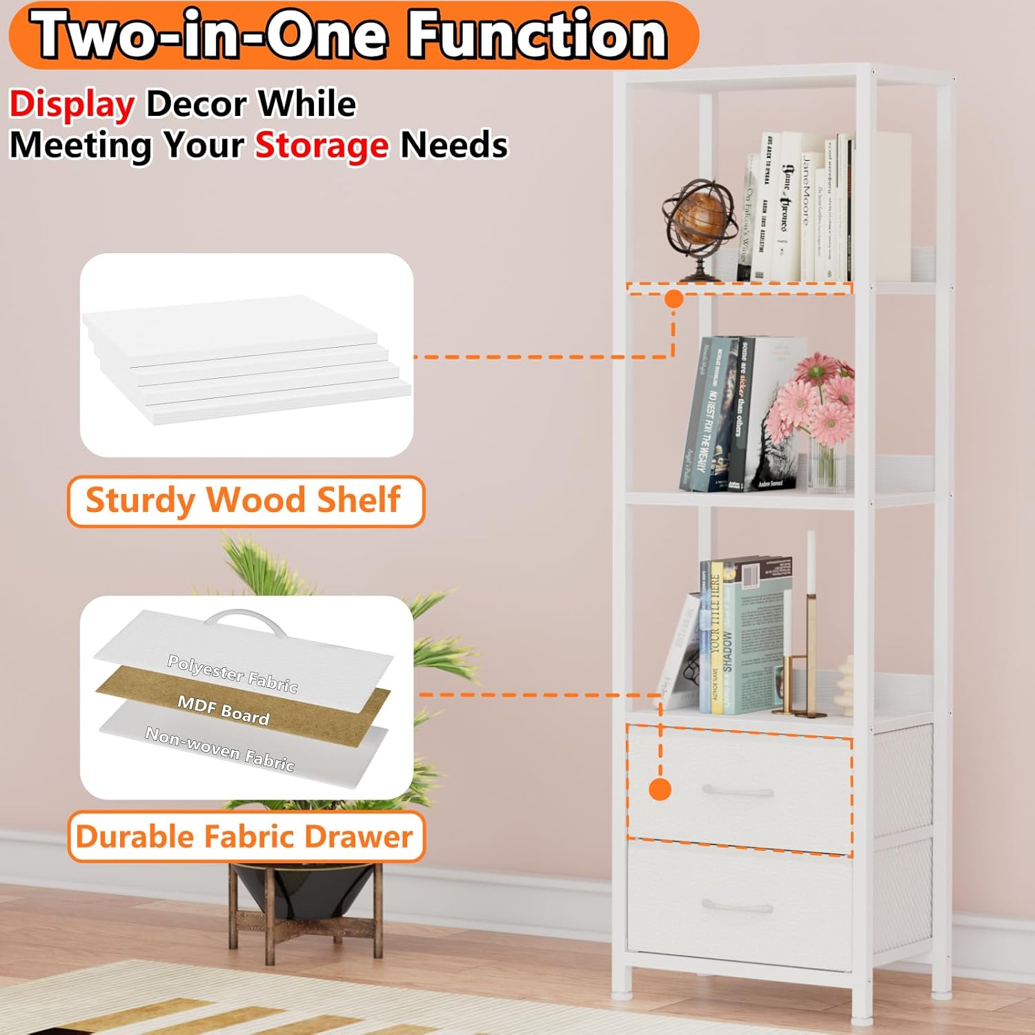 Furnulem 4-Tier Corner Bookshelf with Drawers